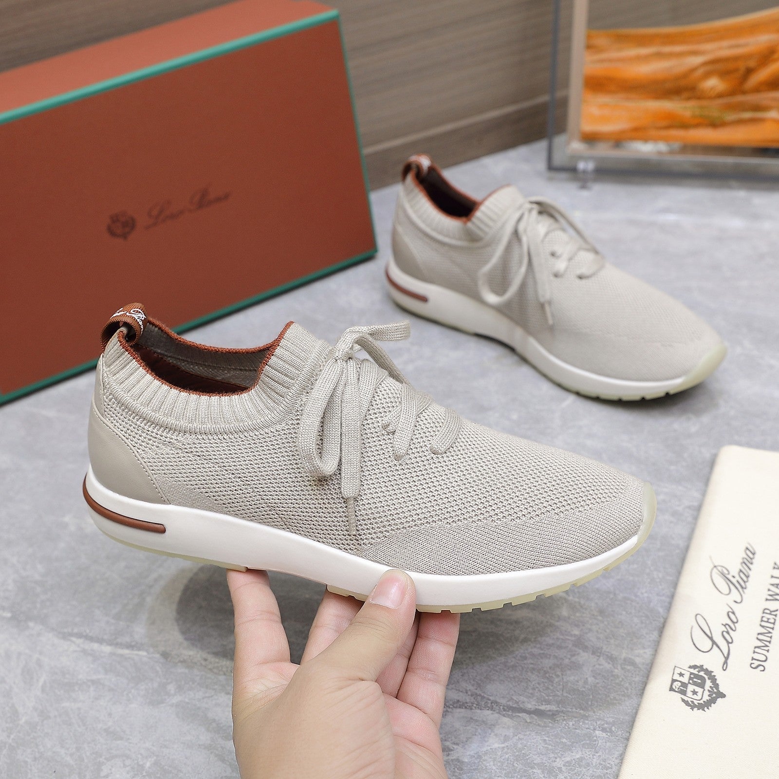 LP lady Flexy Walk Sneaker Power Pearl mix Orange Wool And Calfskin 310447