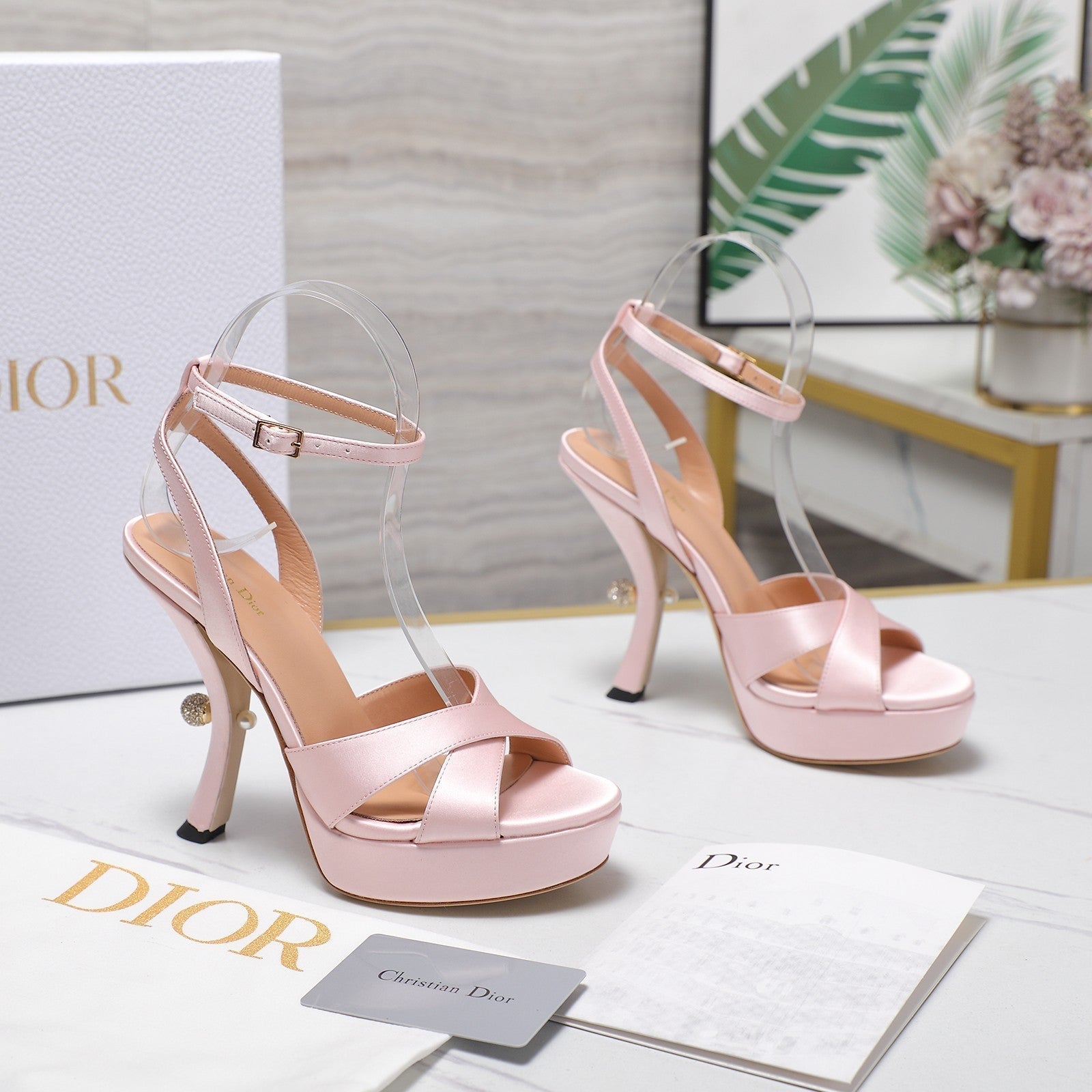 CD Pearl-Embellished High Heel Sandals 25s 115 Mm In Light Pink Satin