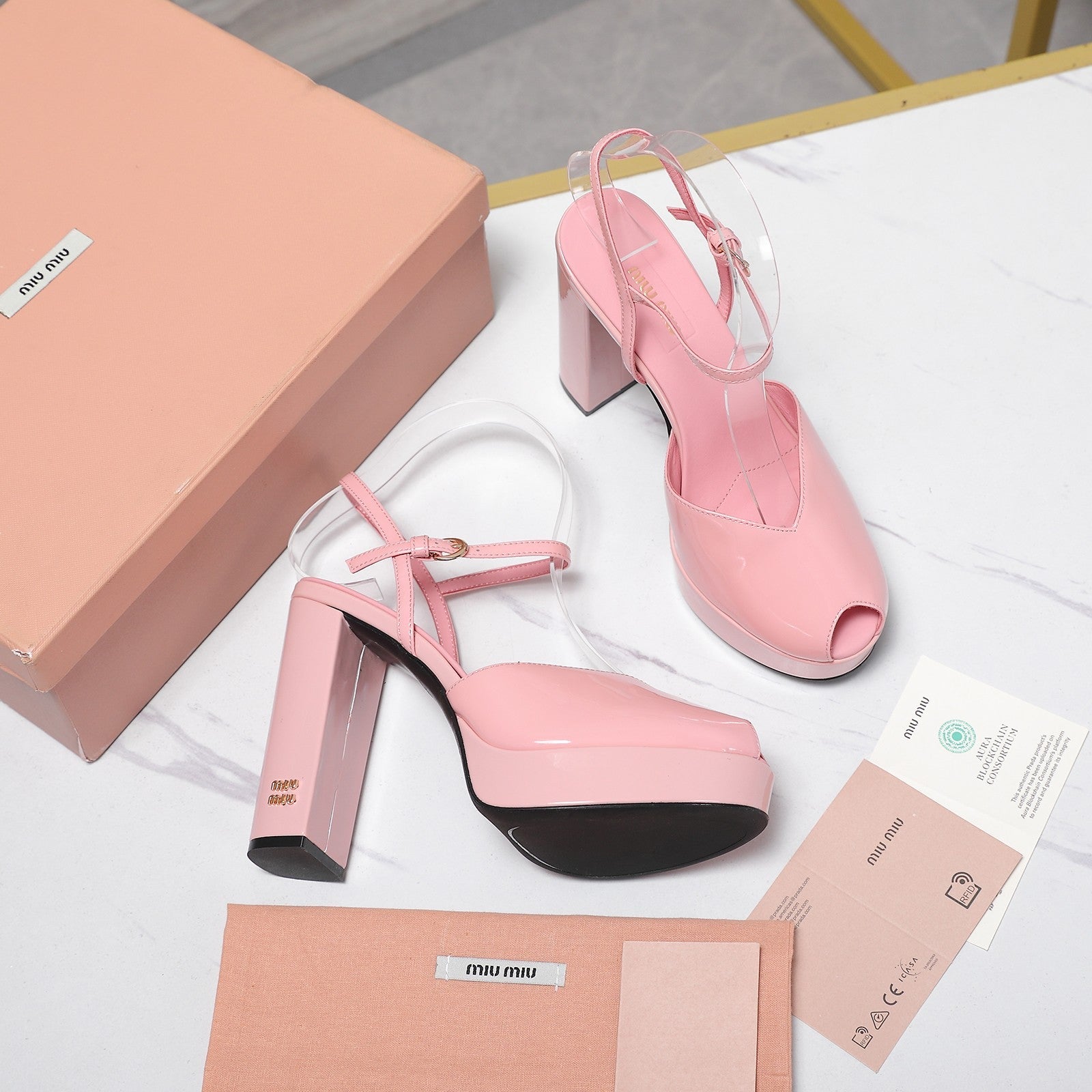 Miu Block-Heel Platform Sandals 125mm Pink Patent Leather 504175