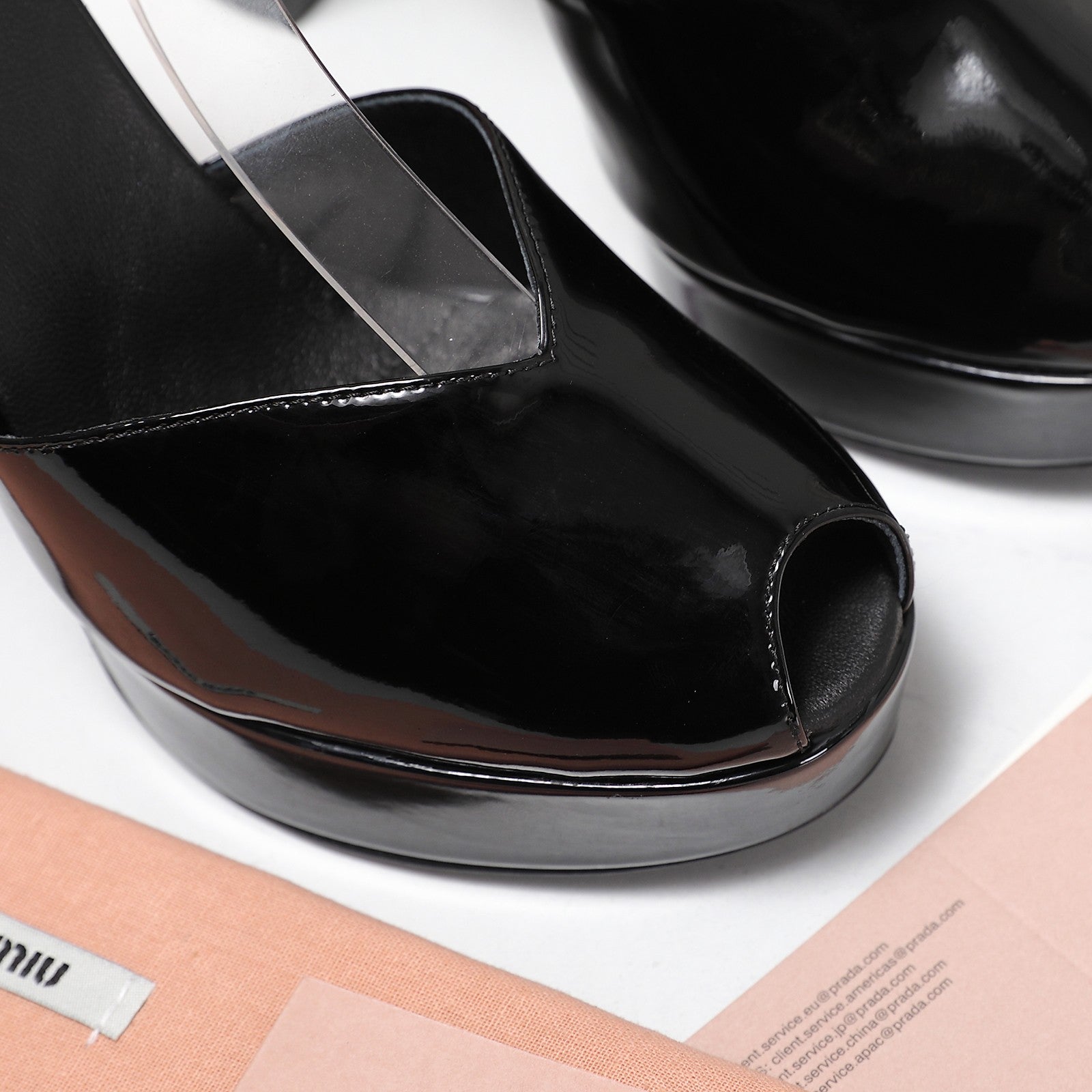 Miu Block-Heel Platform Sandals 125mm Black Patent Leather 504179