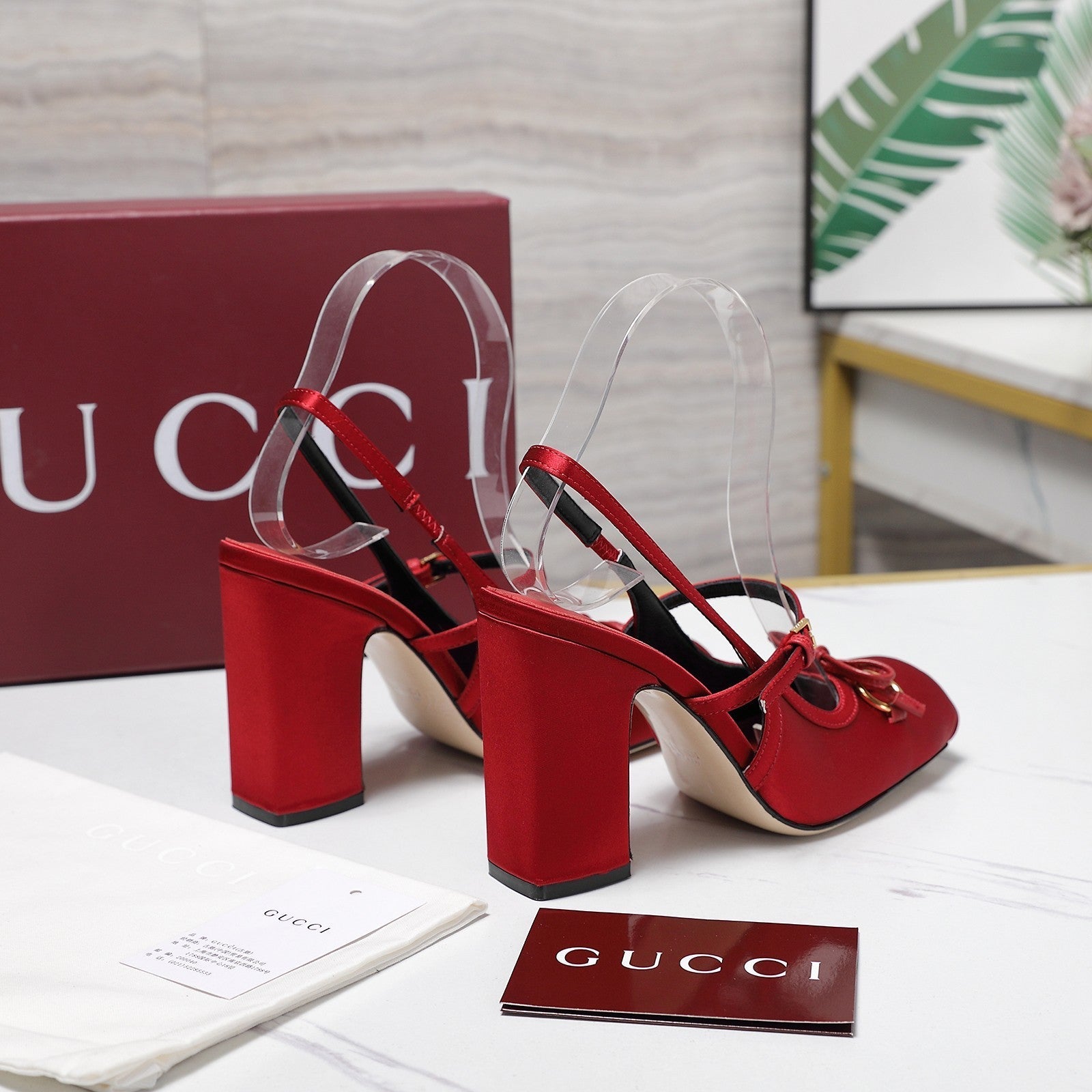 Gucci Horsebit Slingback Pumps Red Satin Fabric 504423