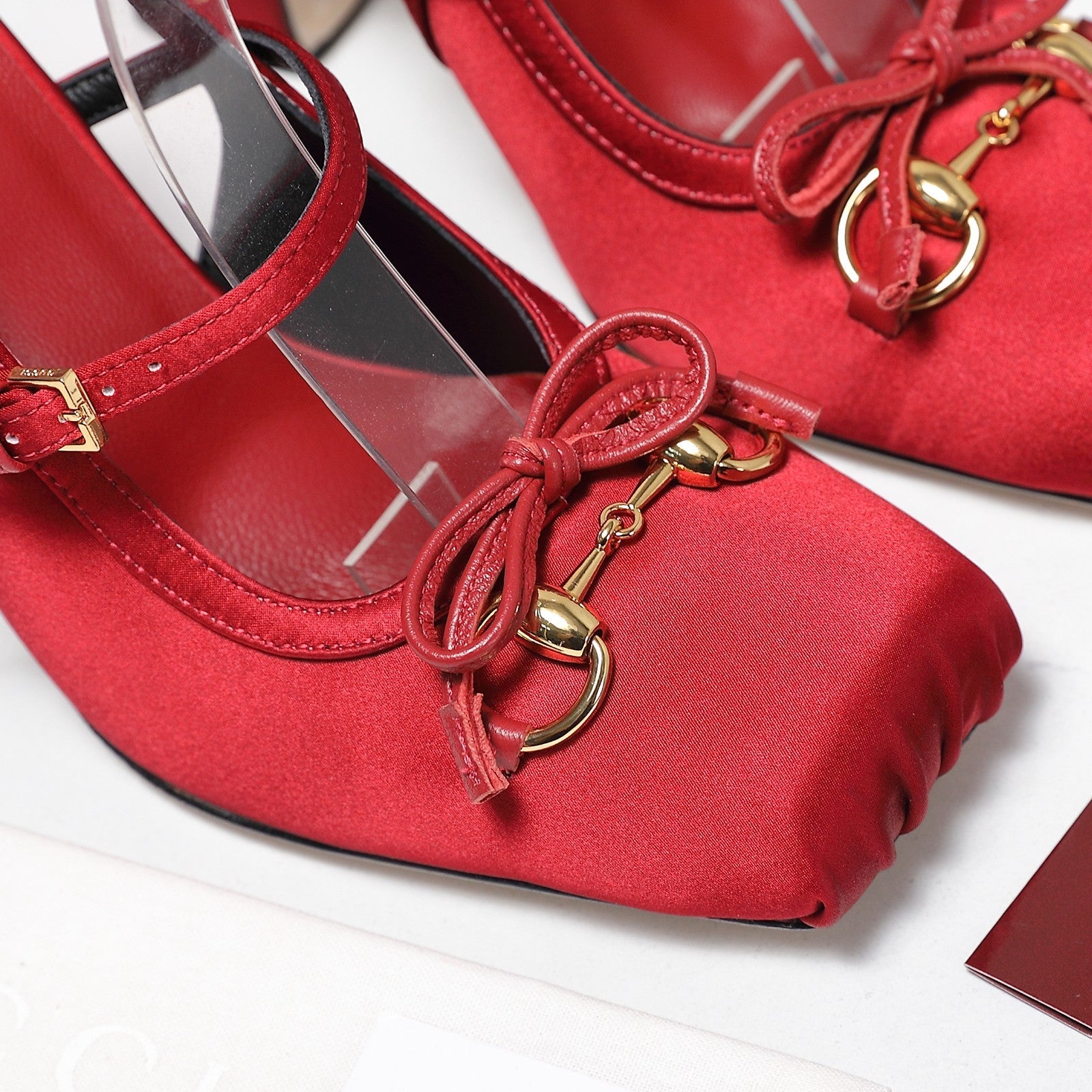 Gucci Horsebit Slingback Pumps Red Satin Fabric 504423
