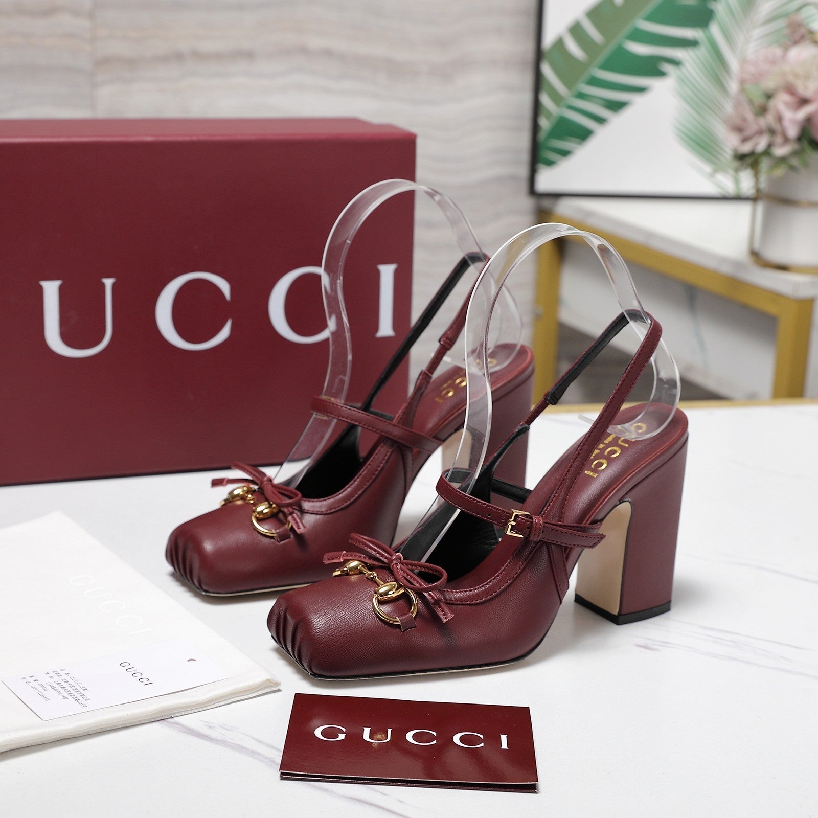 Gucci Horsebit Slingback Pumps 7CM Red Leather 504427