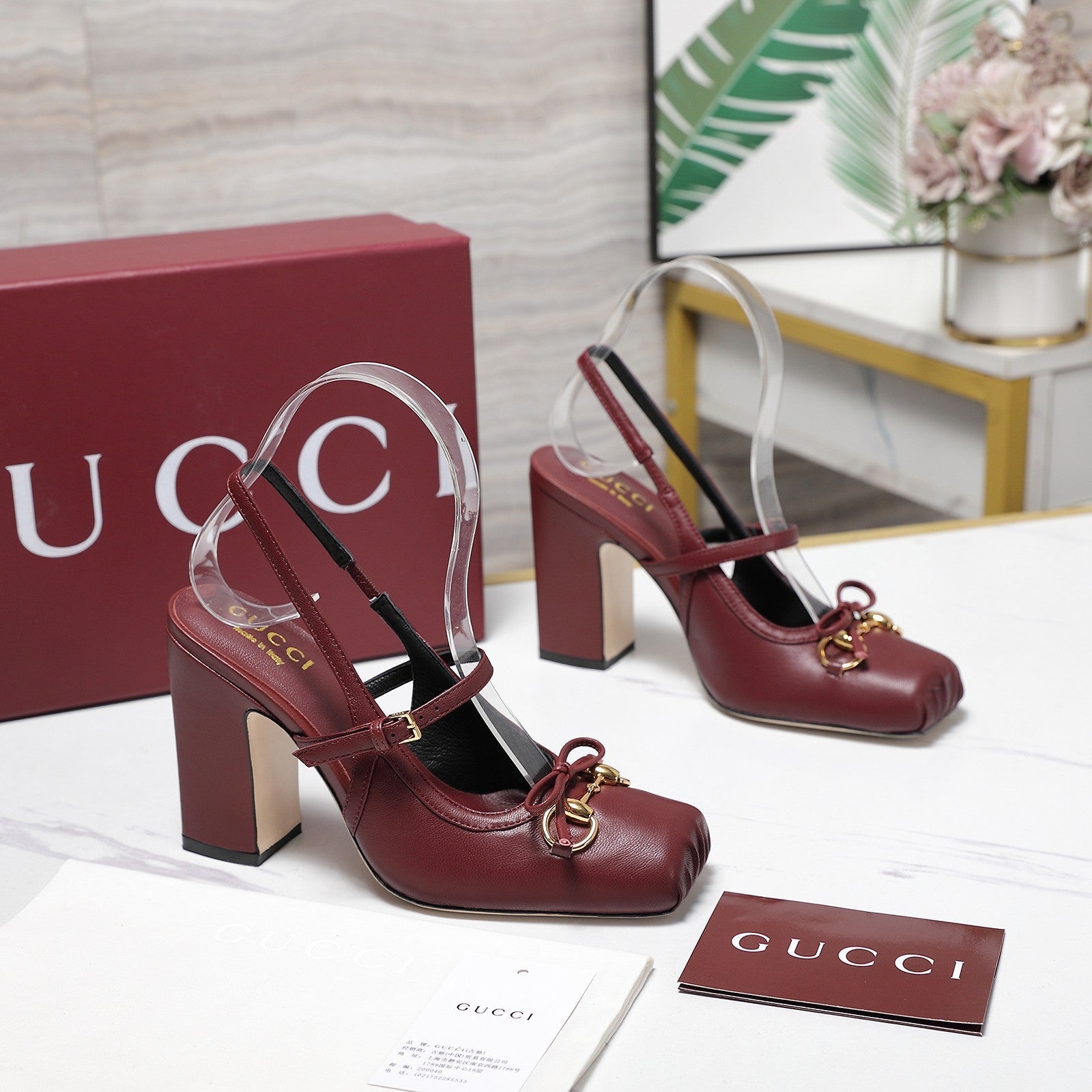 Gucci Horsebit Slingback Pumps 7CM Red Leather 504427