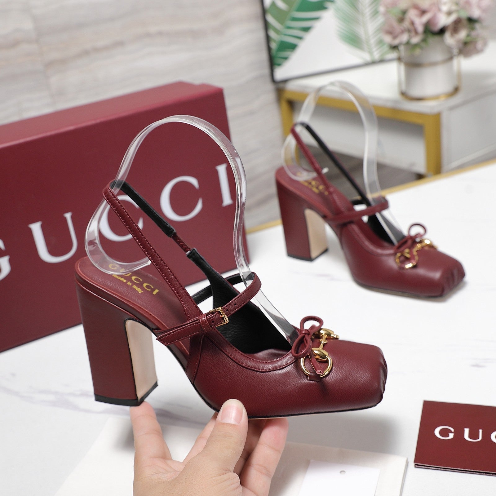 Gucci Horsebit Slingback Pumps 7CM Red Leather 504427