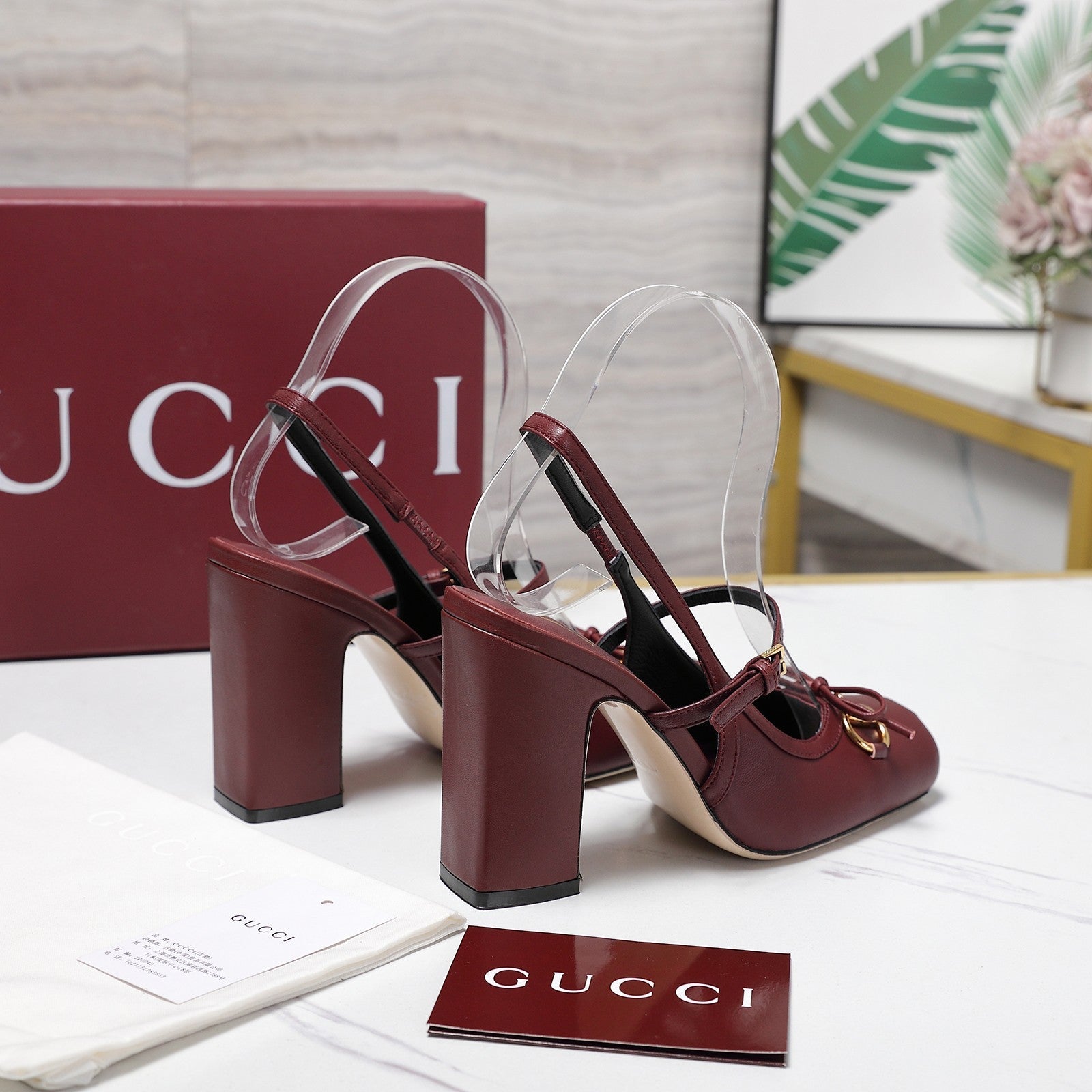 Gucci Horsebit Slingback Pumps 7CM Red Leather 504427