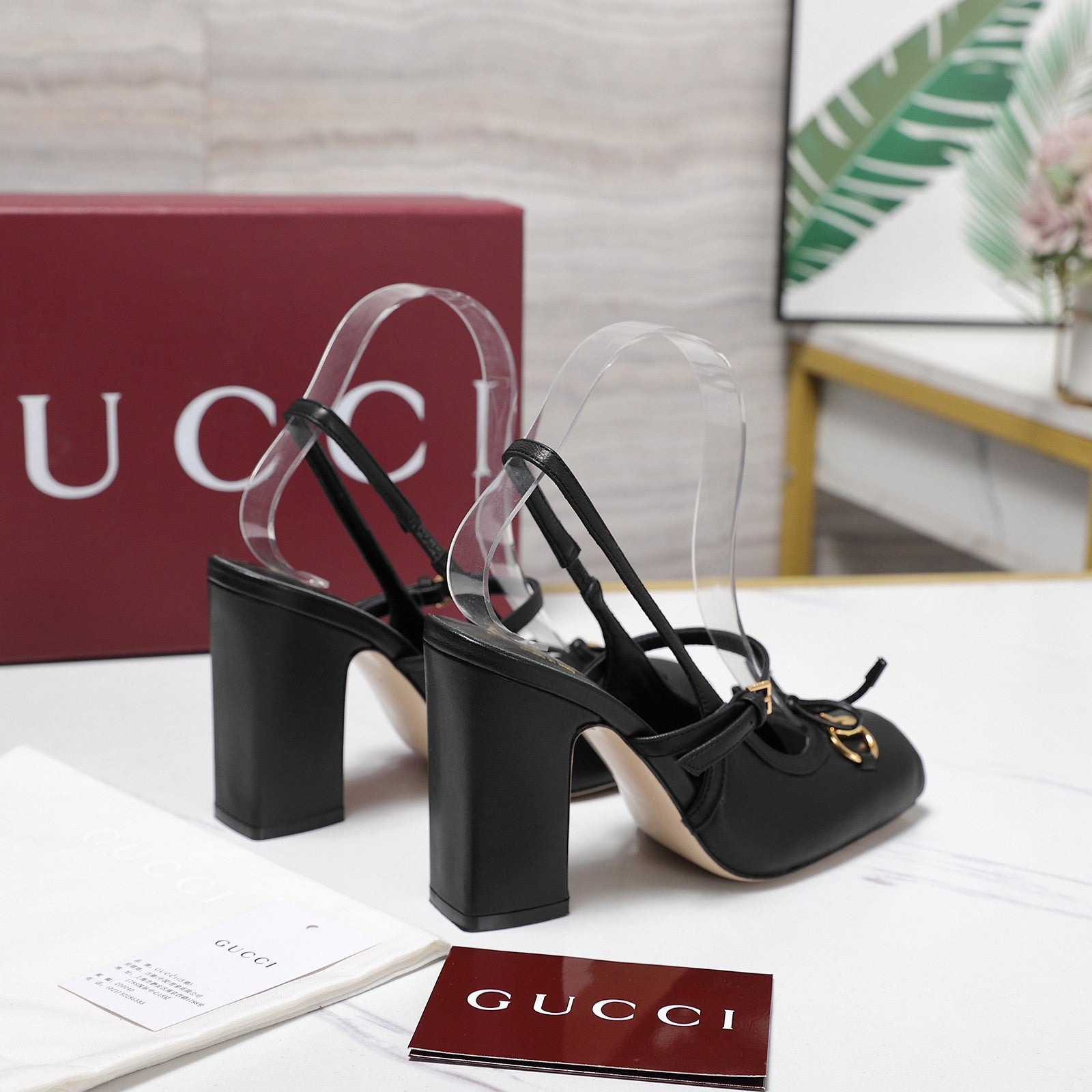 Gucci Horsebit Slingback Pumps 7CM Black Leather 504428