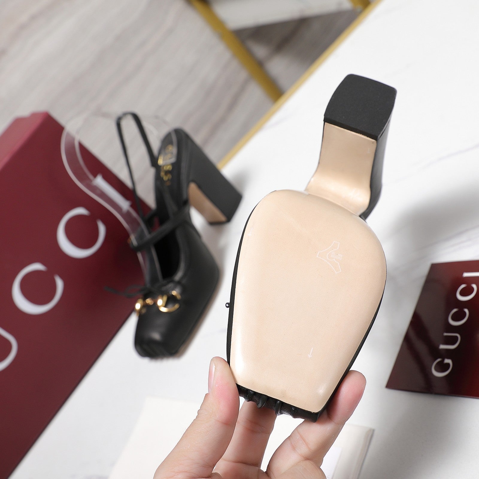 Gucci Horsebit Slingback Pumps 7CM Black Leather 504428