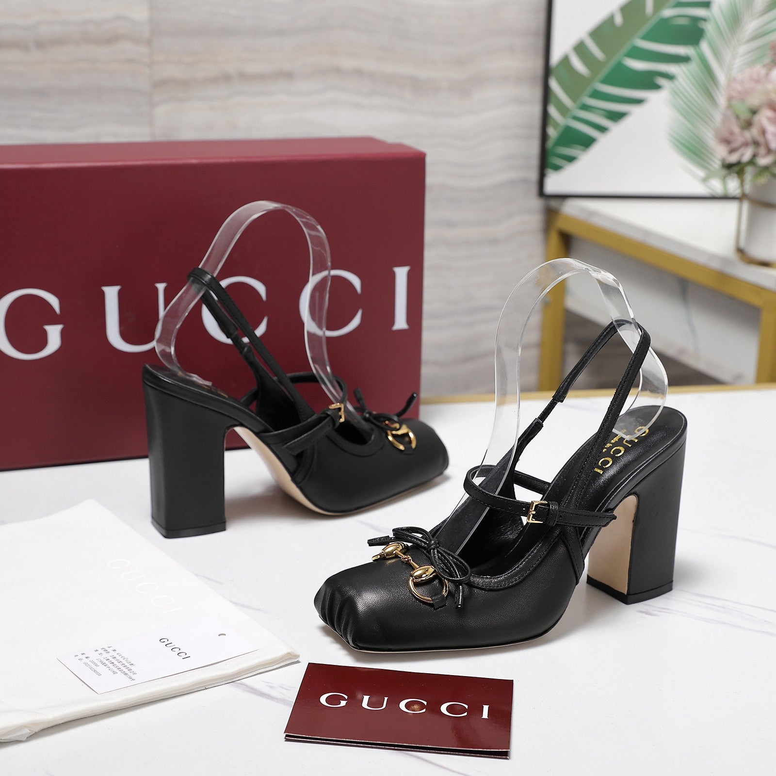 Gucci Horsebit Slingback Pumps 7CM Black Leather 504428
