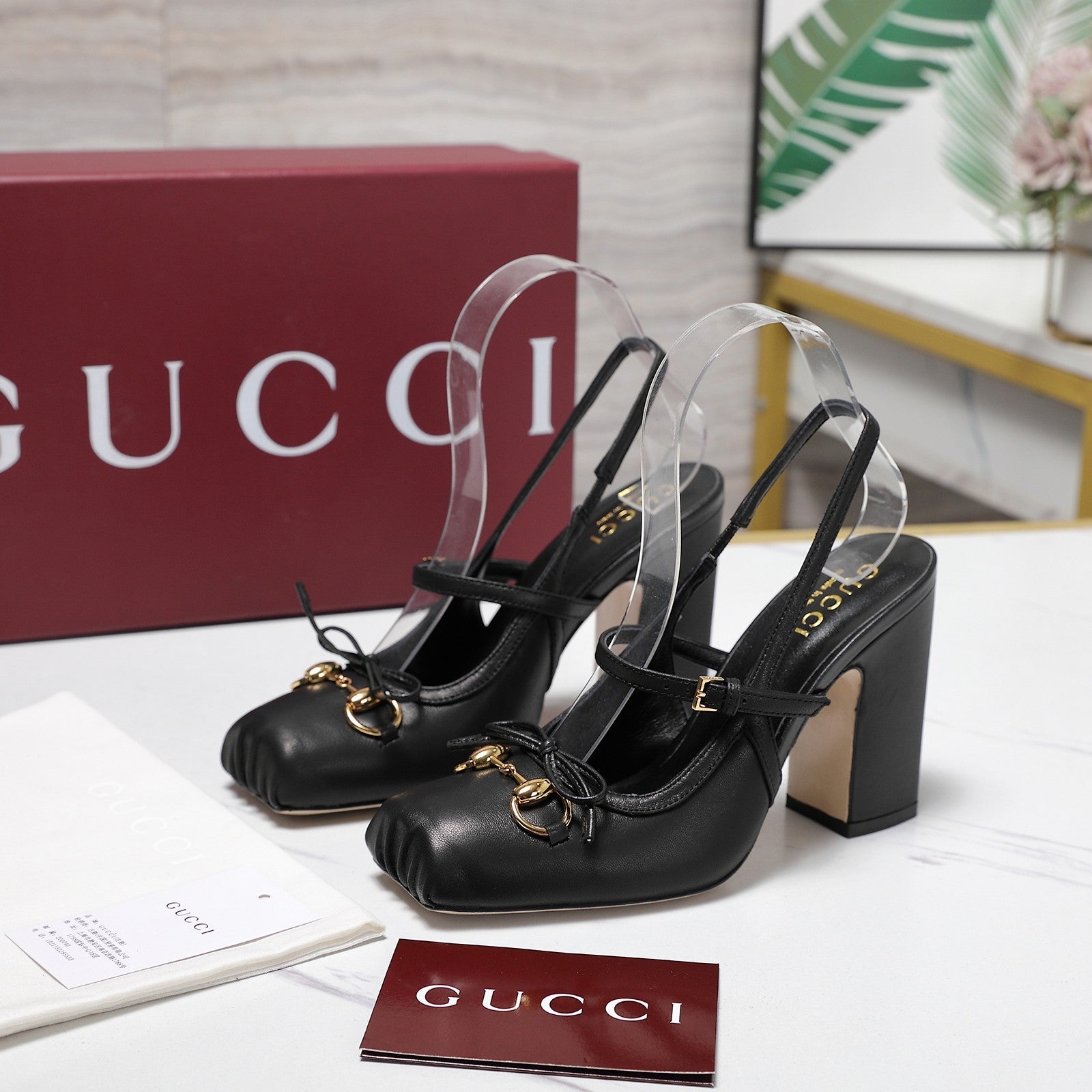 Gucci Horsebit Slingback Pumps 7CM Black Leather 504428