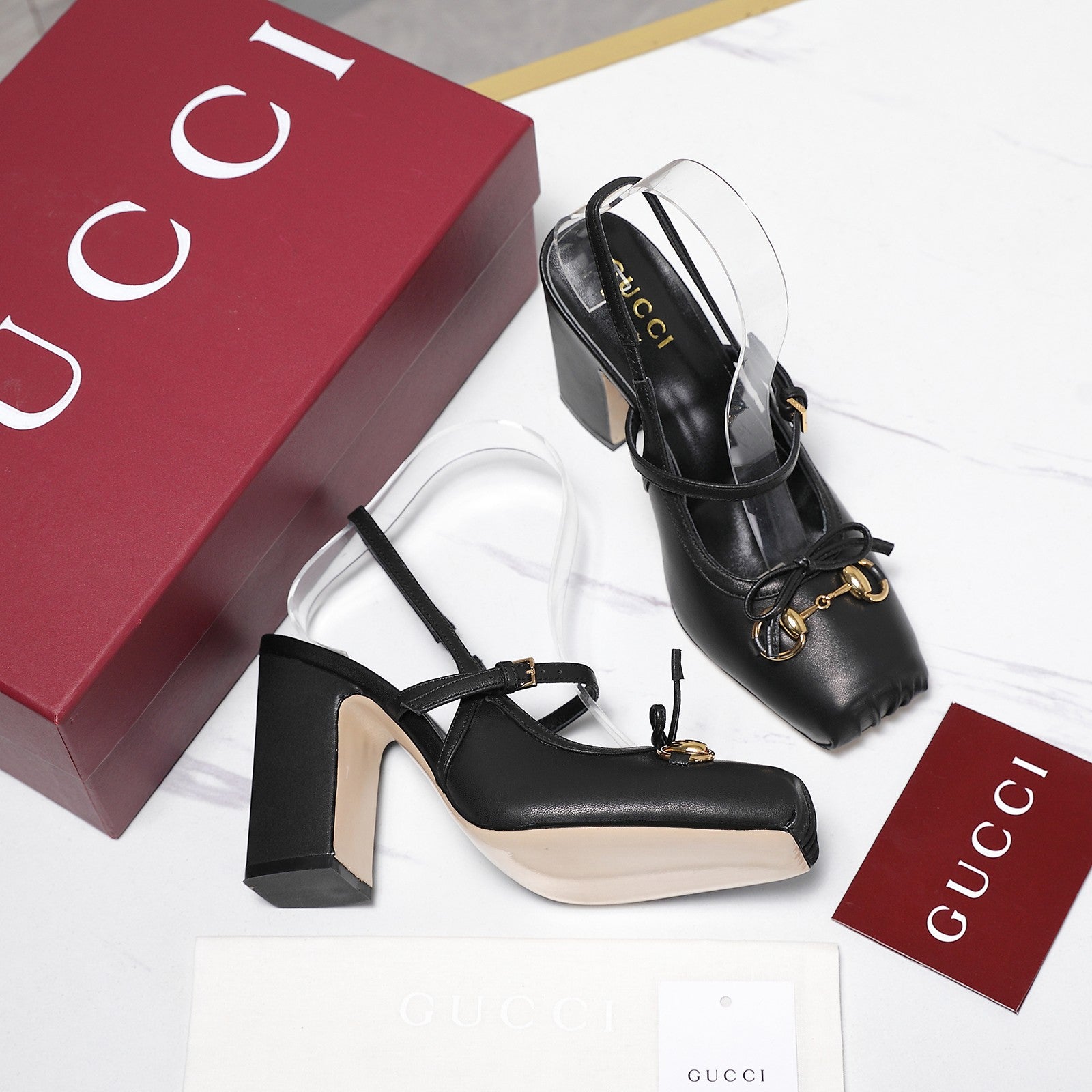 Gucci Horsebit Slingback Pumps 7CM Black Leather 504428