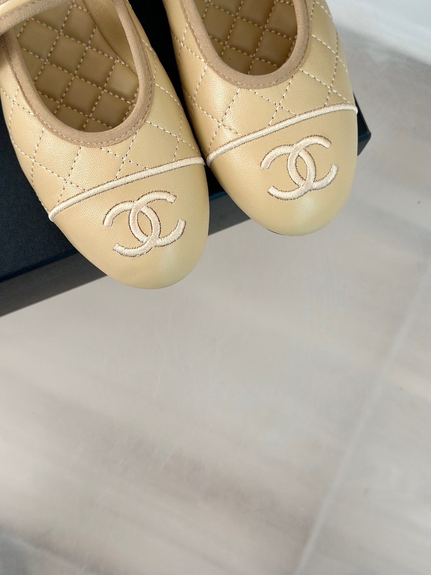 mary jane beige quilted lambskin