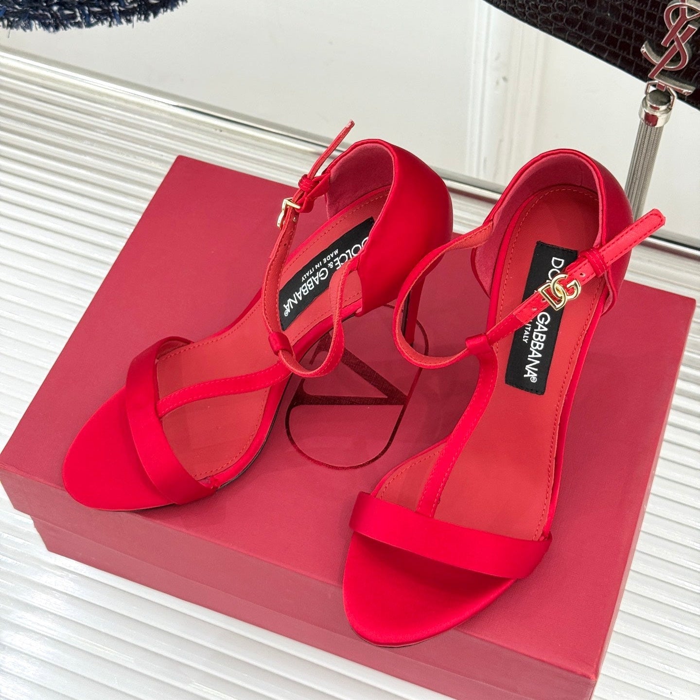 DC 25 Satin Keira T-Bar Heel Red Sheepskins & Cowhide 308575