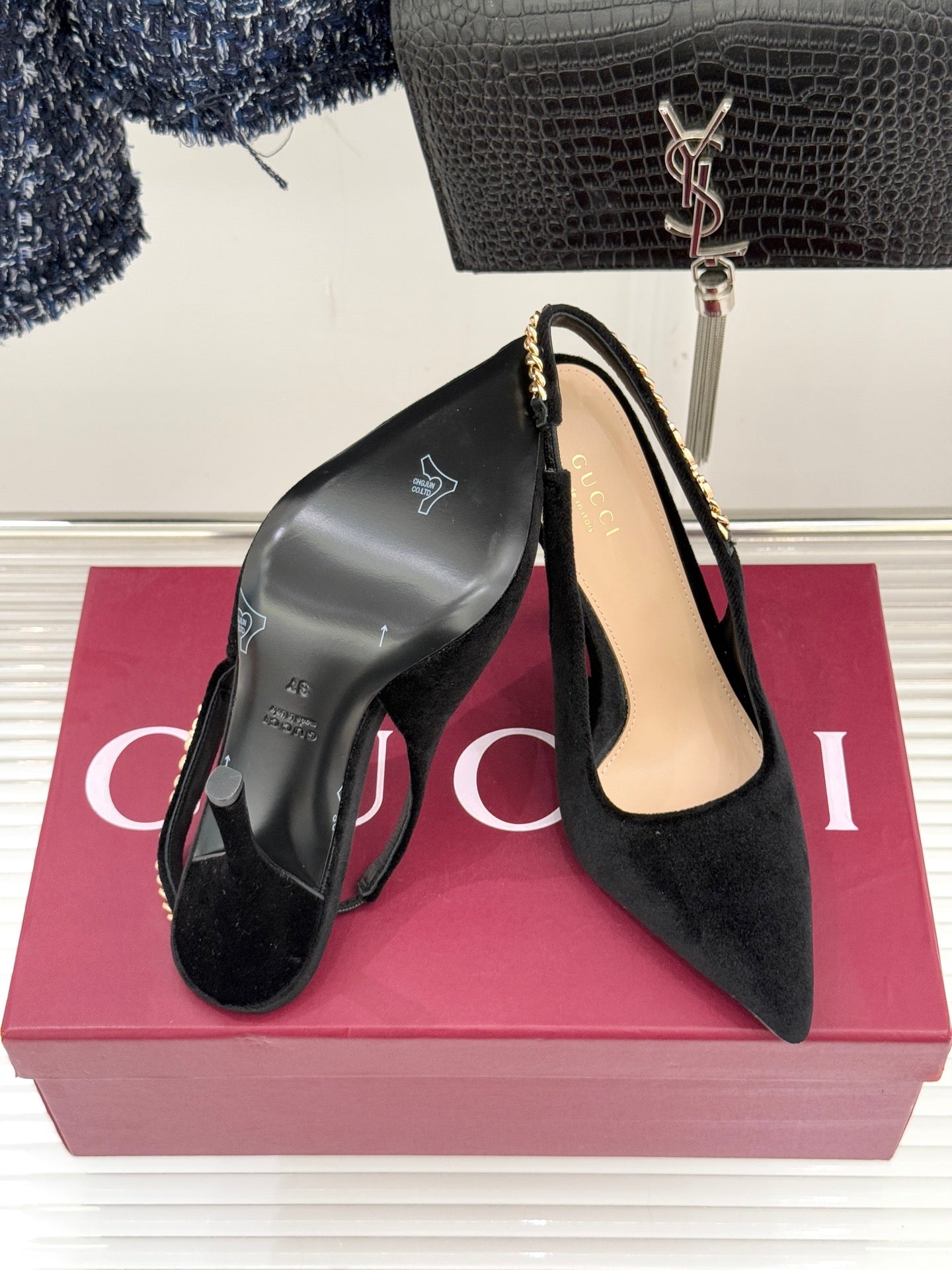 GG 26 Signoria Slingback Pumps 10.5cm Black Suede 632527