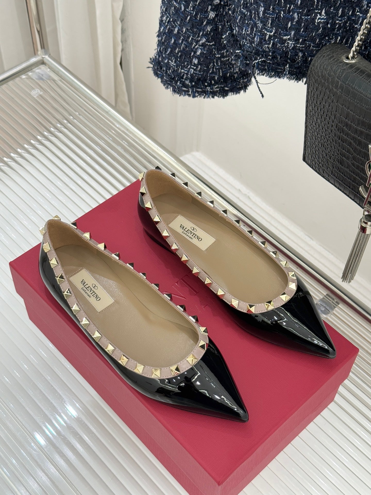 Valentino Rockstud Ballet Flat Black Patent Leather 642995