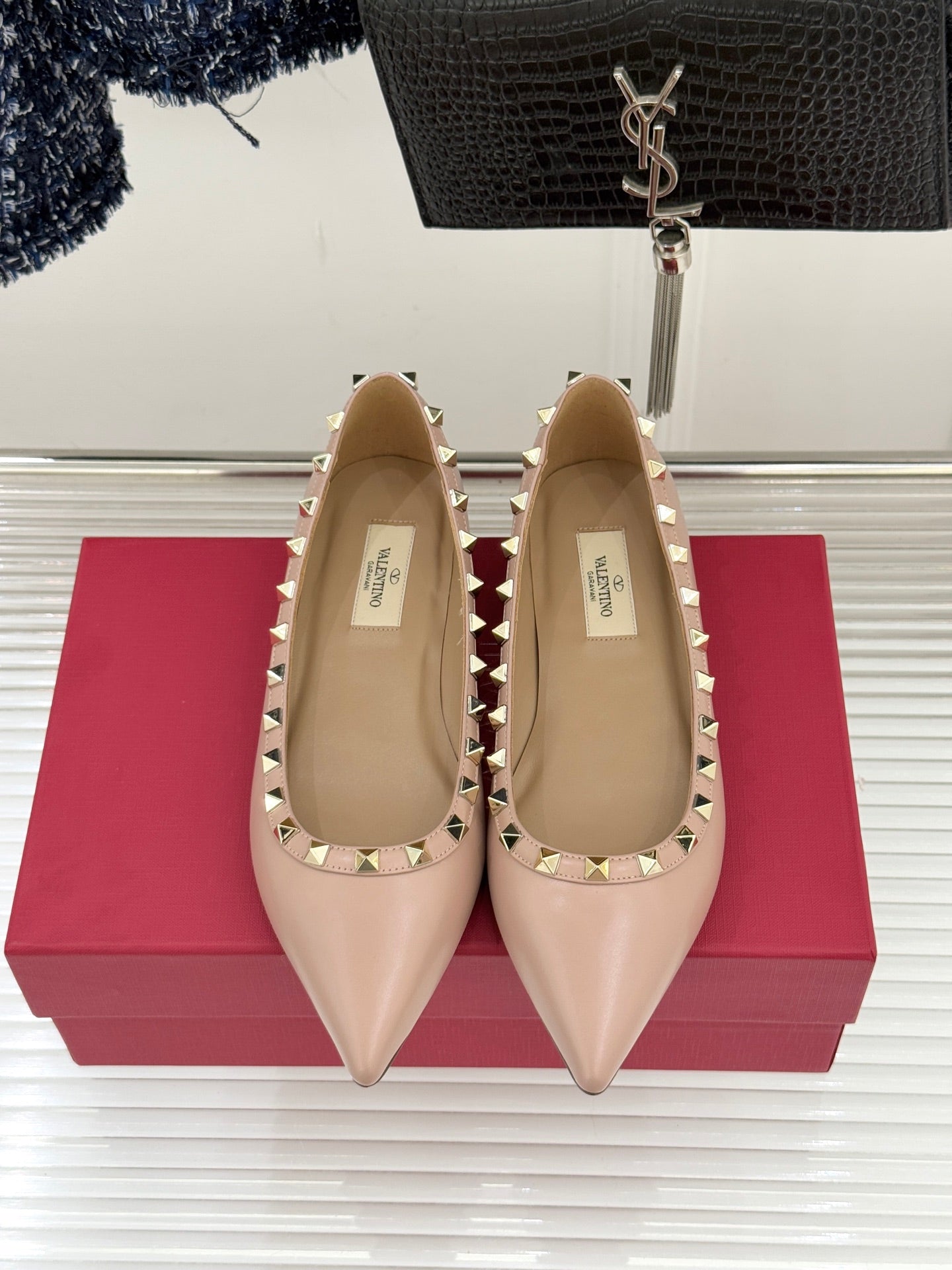 Valentino Rockstud Ballet Flat Beige Sheepskin 642999