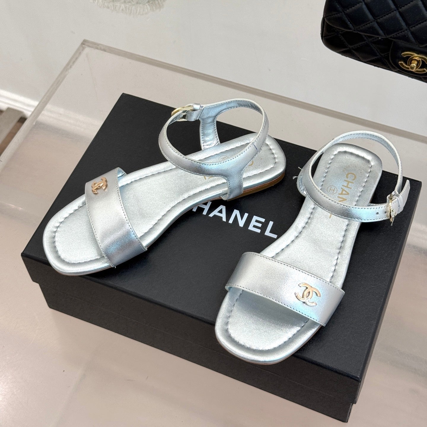 CC 26s Strap Flat Sandals Sliver Lambskin 920329