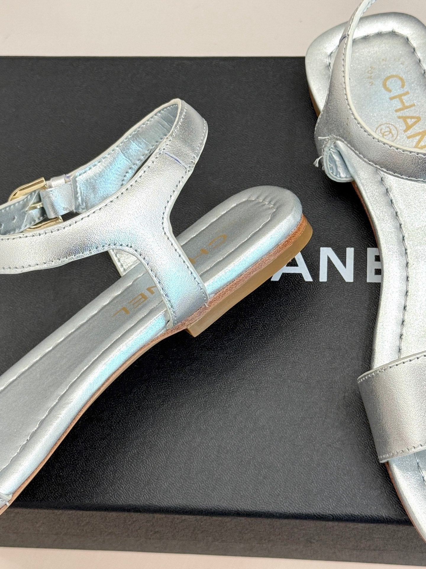 CC 26s Strap Flat Sandals Sliver Lambskin 920329