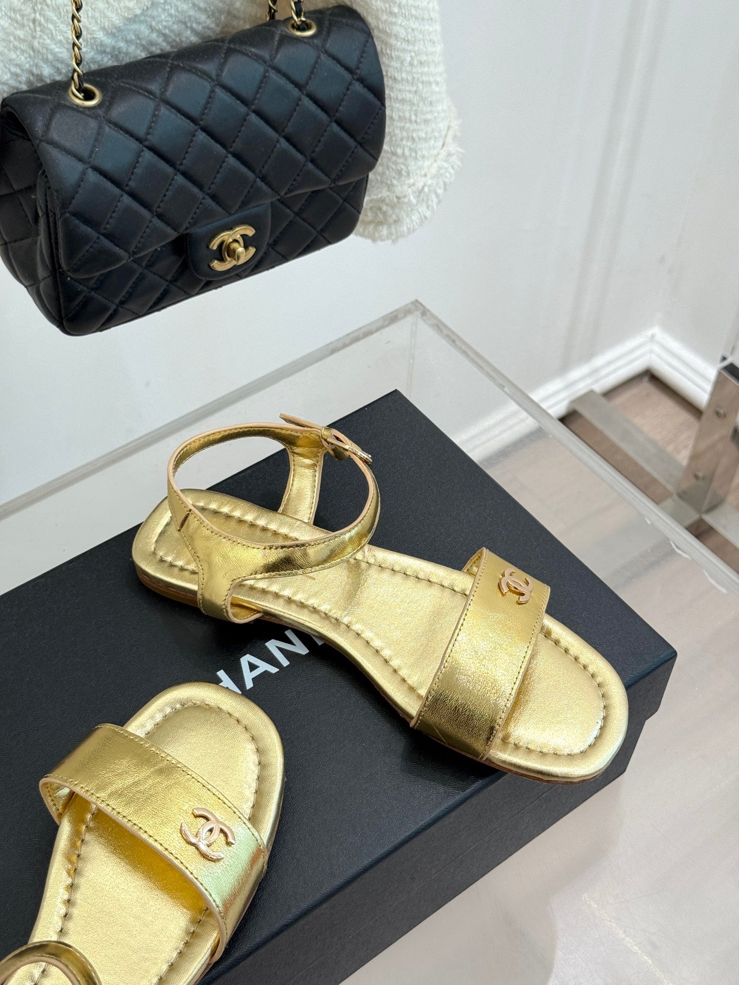 CC 26s Strap Flat Sandals Gold Lambskin 920330