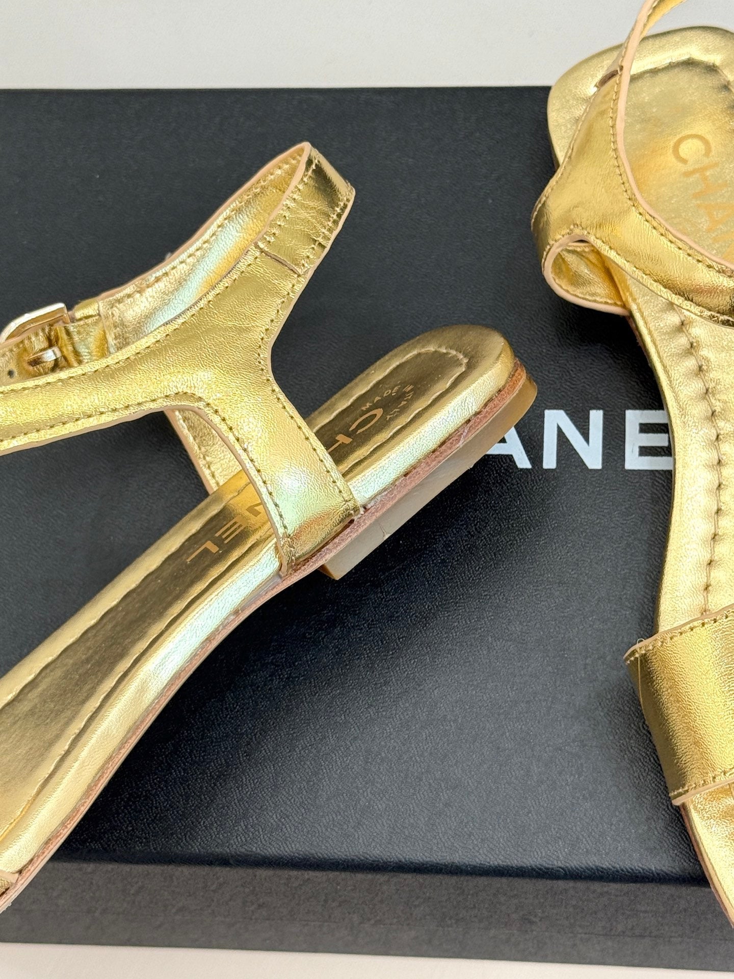 CC 26s Strap Flat Sandals Gold Lambskin 920330