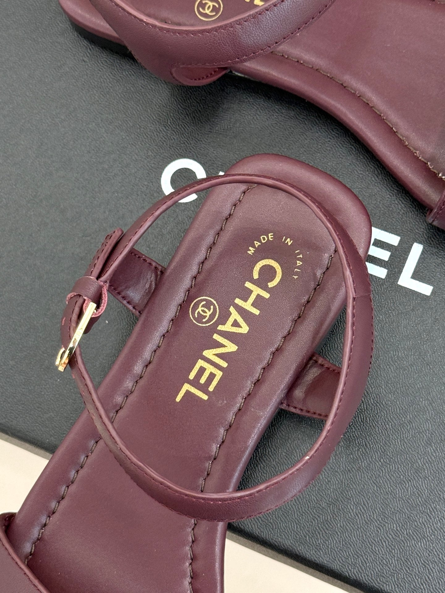 CC 26s Strap Flat Sandals Burgundy Lambskin 920331