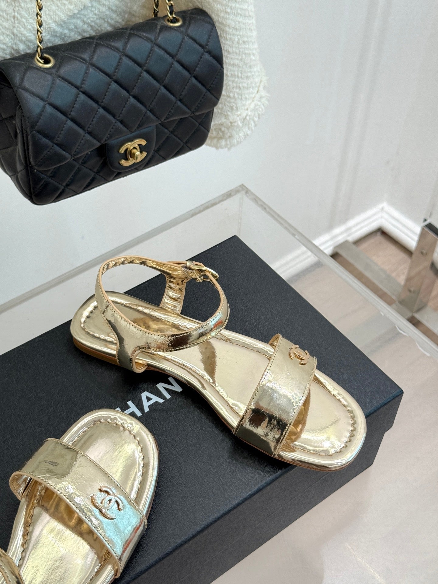CC 26s Strap Flat Sandals Golden Lambskin 920332