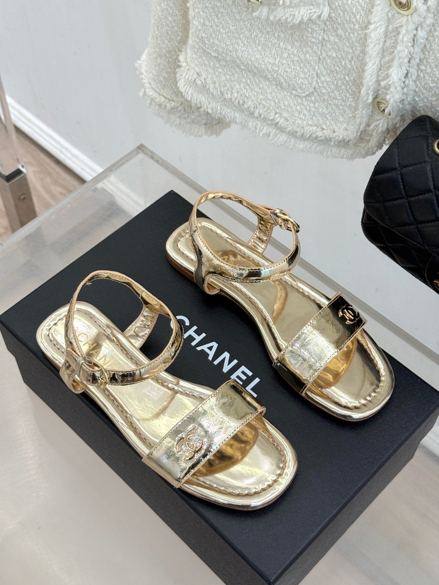 CC 26s Strap Flat Sandals Golden Lambskin 920332