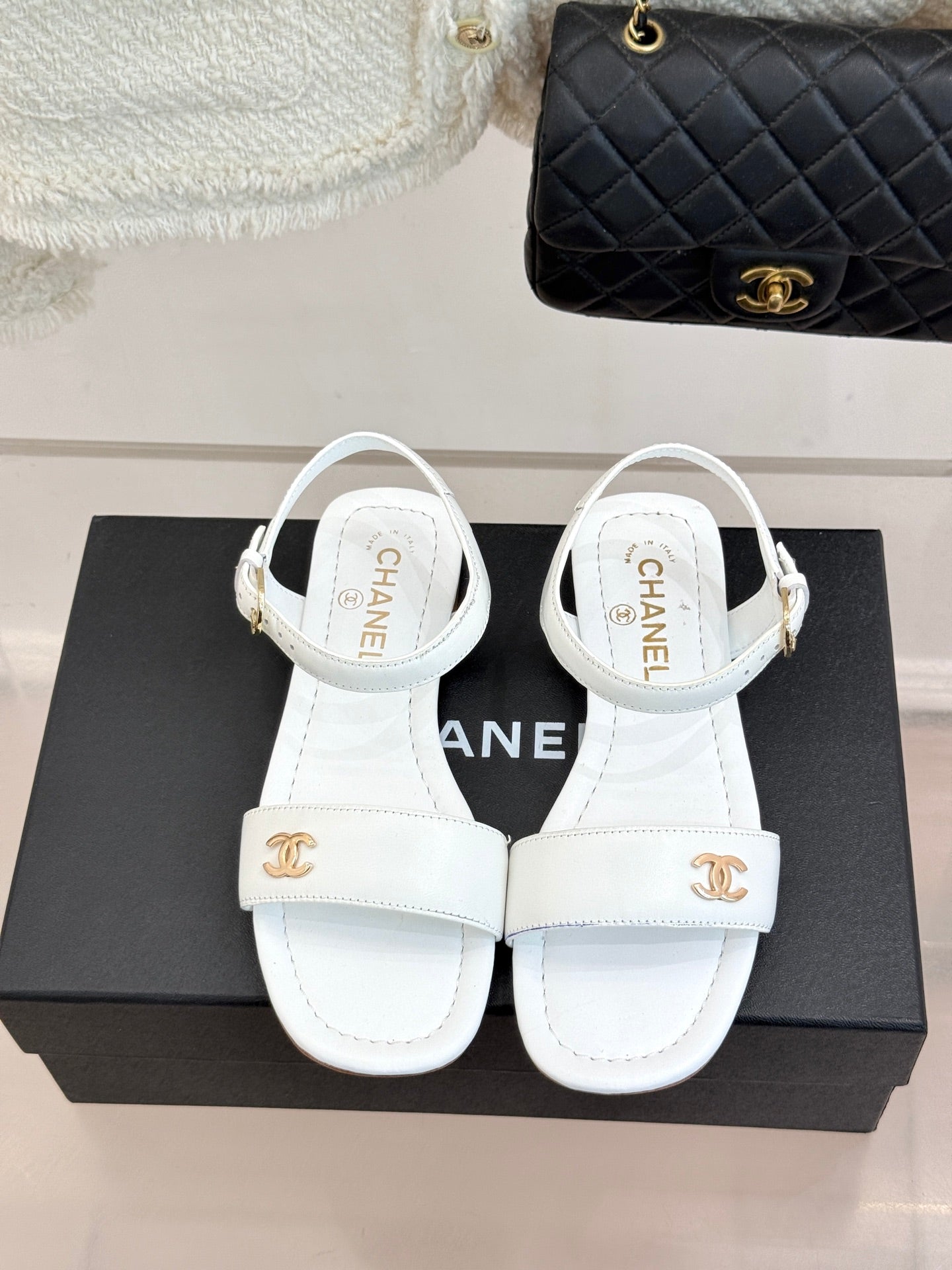 CC 26s Strap Flat Sandals White Lambskin 920334