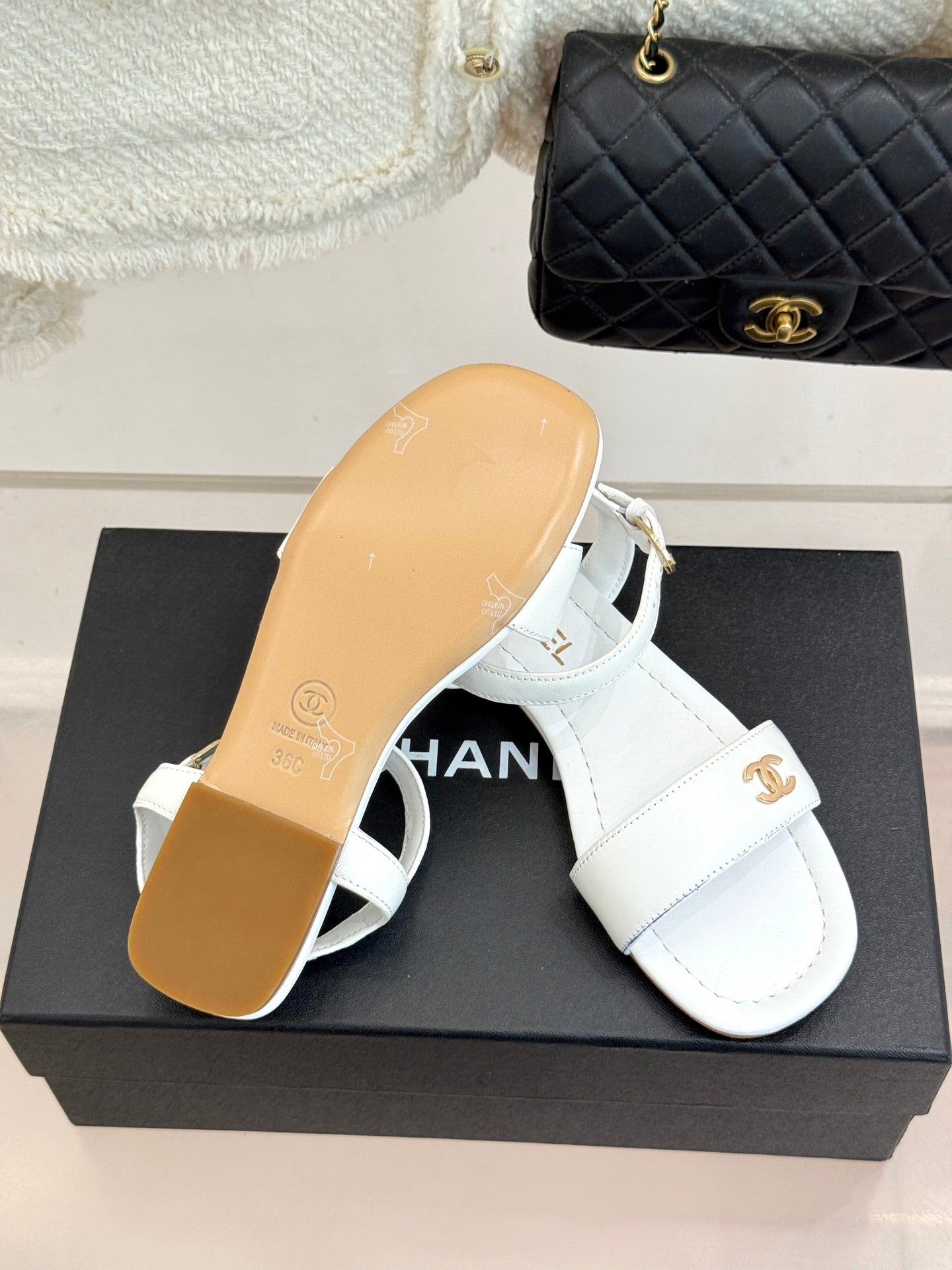CC 26s Strap Flat Sandals White Lambskin 920334