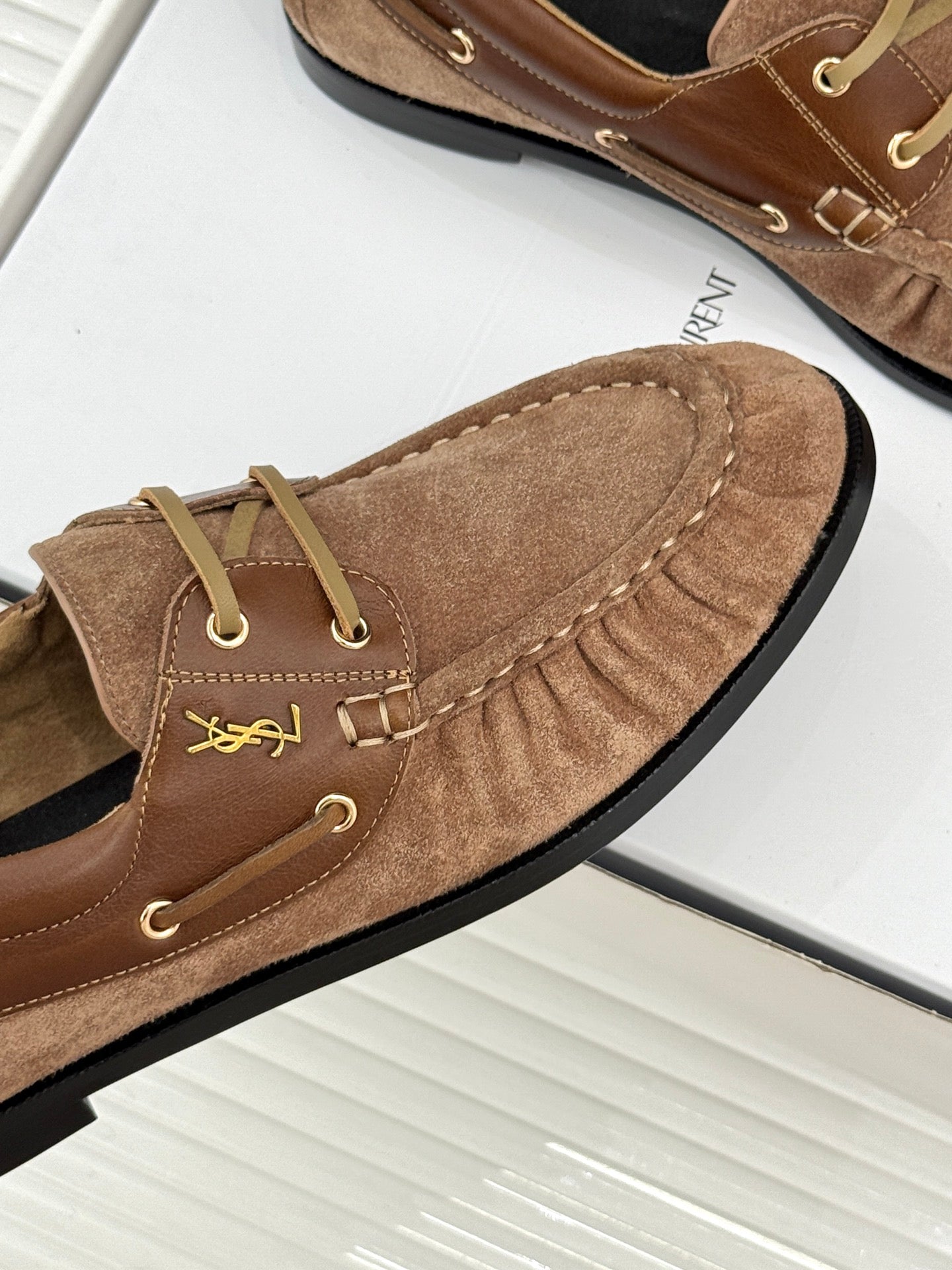 YSL 26s Le Bateau Loafer Dark Brown Calfskin Suede 992280
