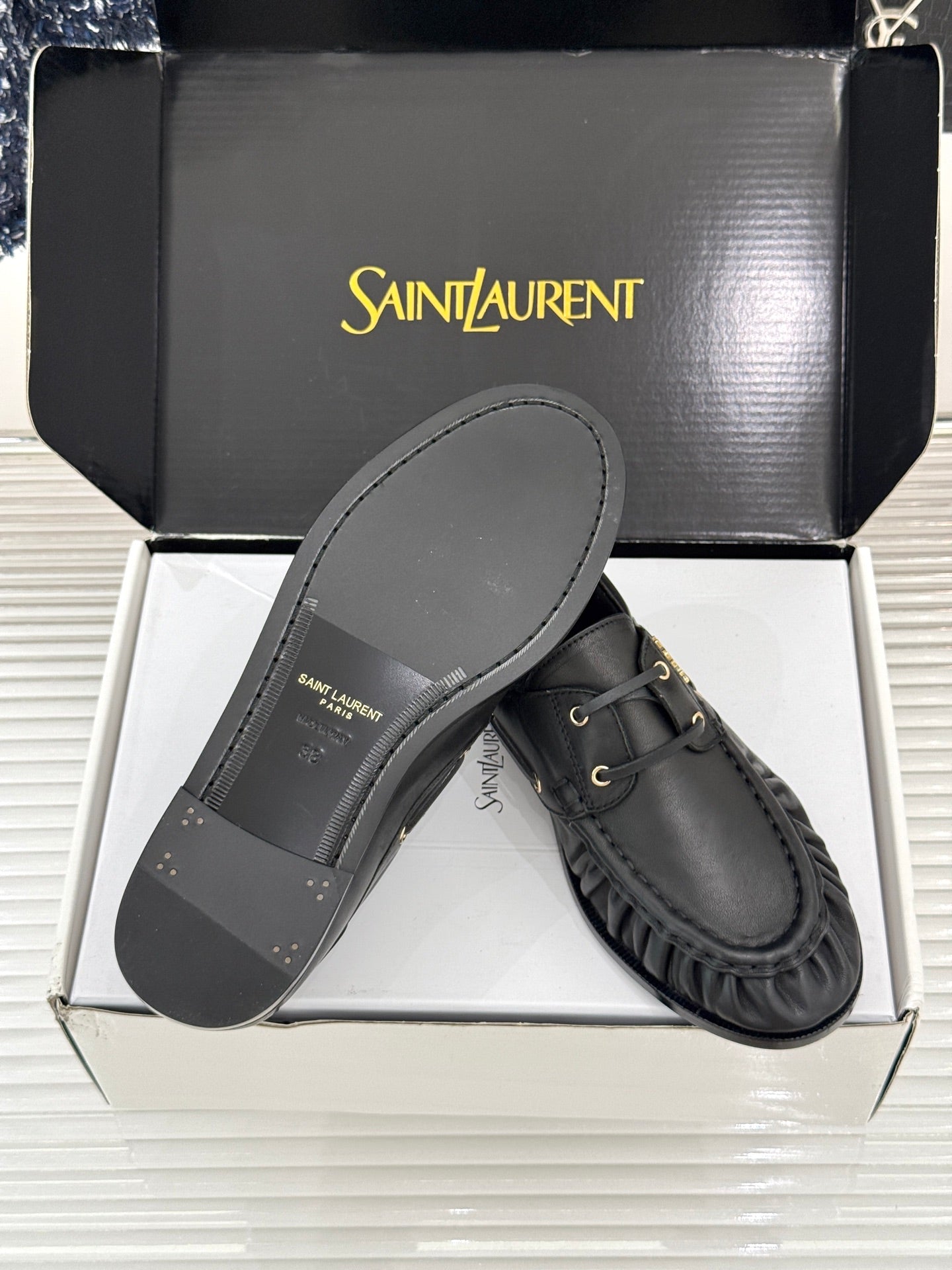YSL 26s Le Bateau Loafer Black Calfskin 992283