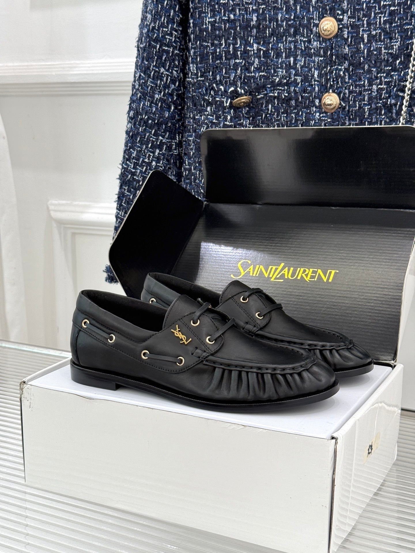 YSL 26s Le Bateau Loafer Black Calfskin 992283