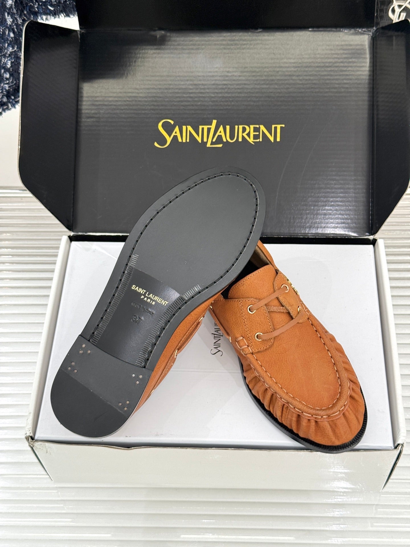 YSL 26s Le Bateau Loafer Tan Brown Cowhide 992285