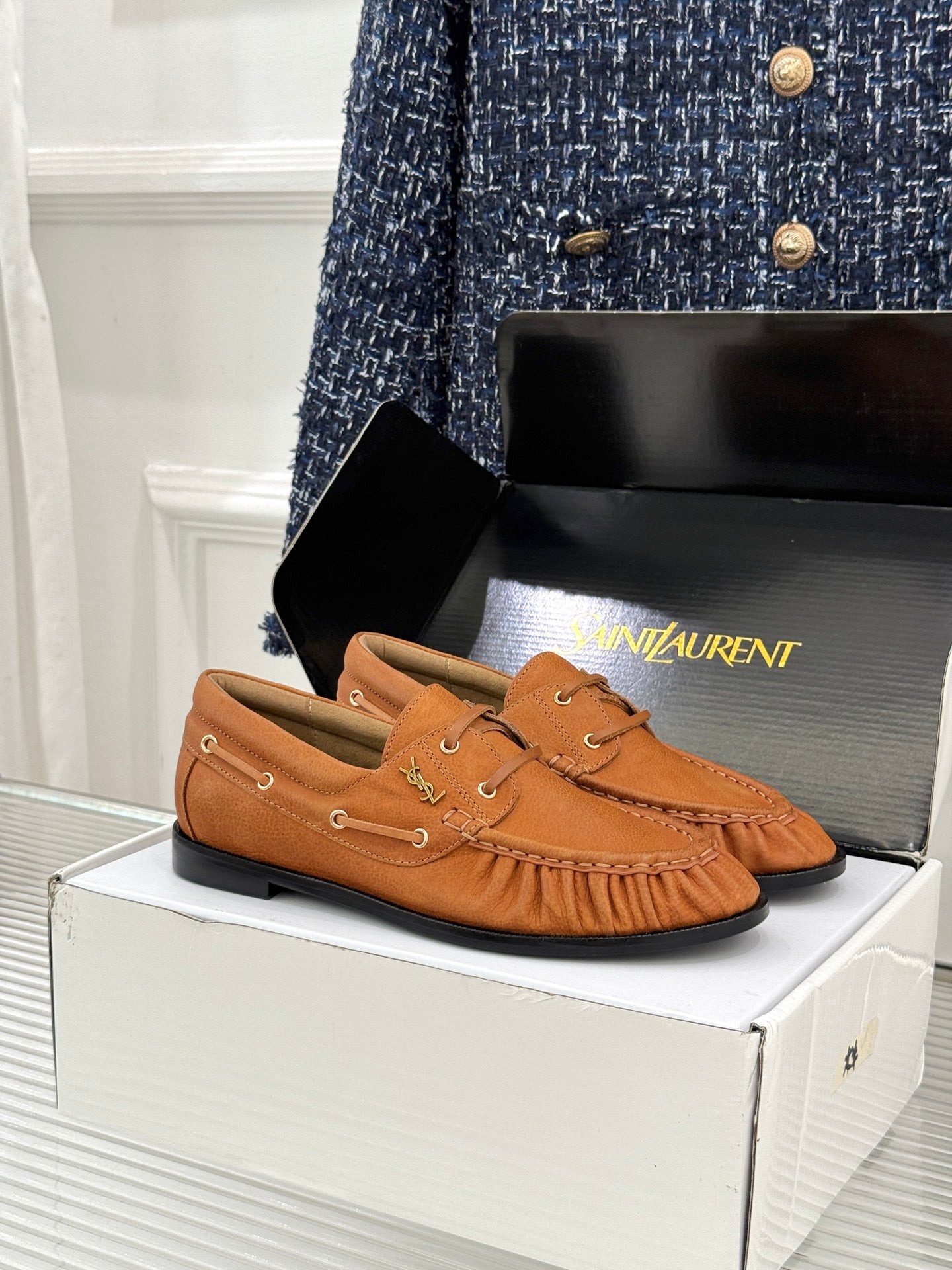 YSL 26s Le Bateau Loafer Tan Brown Cowhide 992285
