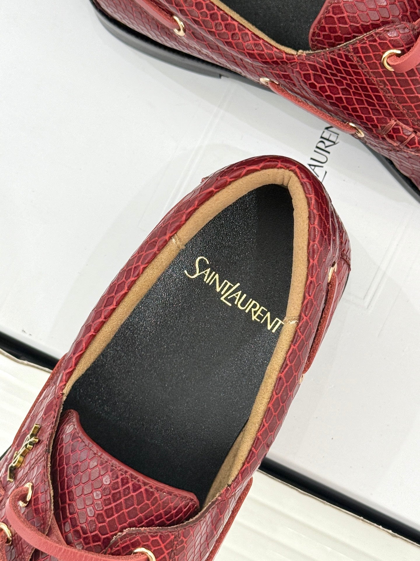 YSL 26s Le Bateau Loafer Burgundy Lizard-embossed Leather 992292