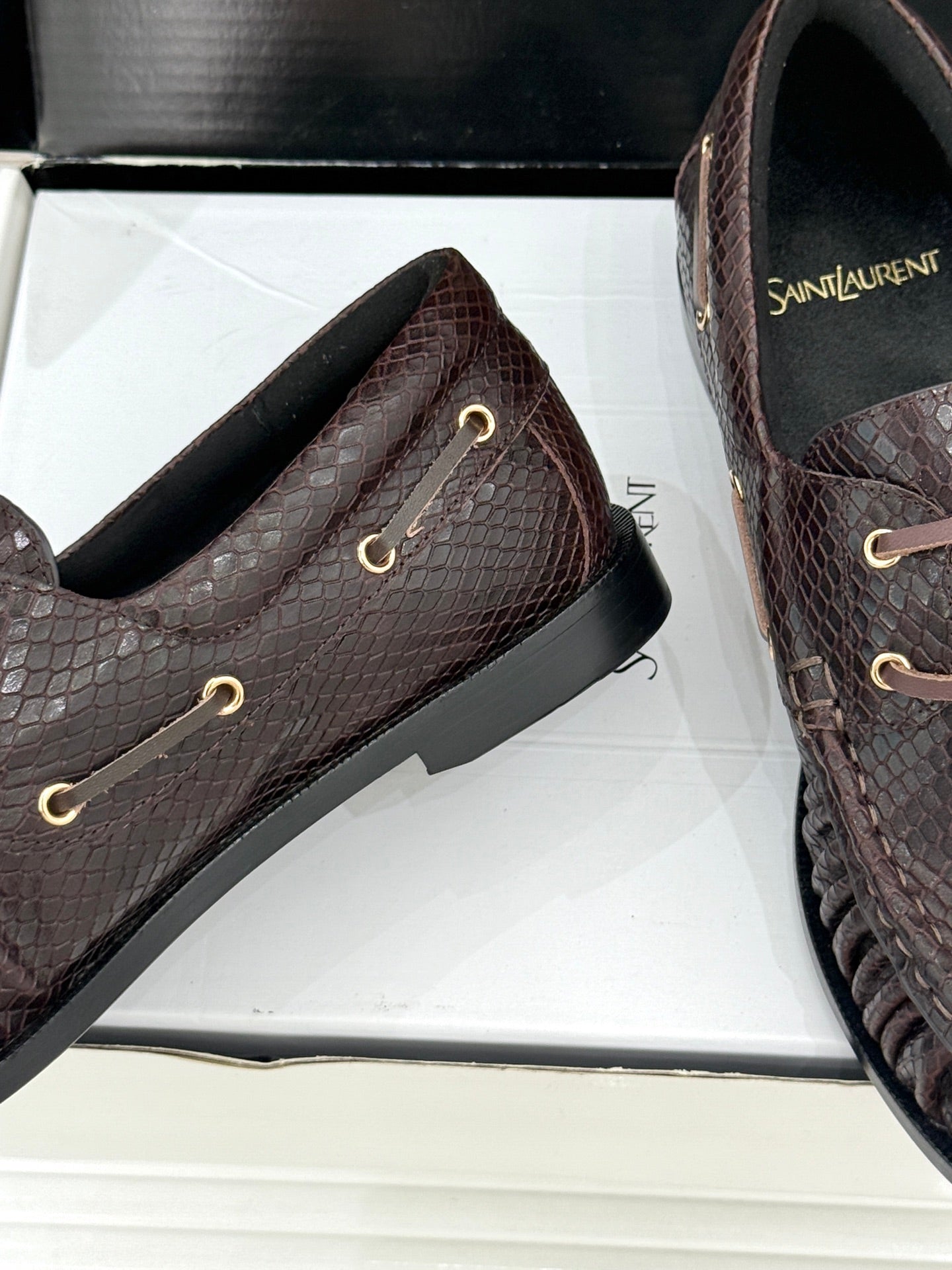YSL 26s Le Bateau Loafer Coffee Lizard-embossed Leather 992293