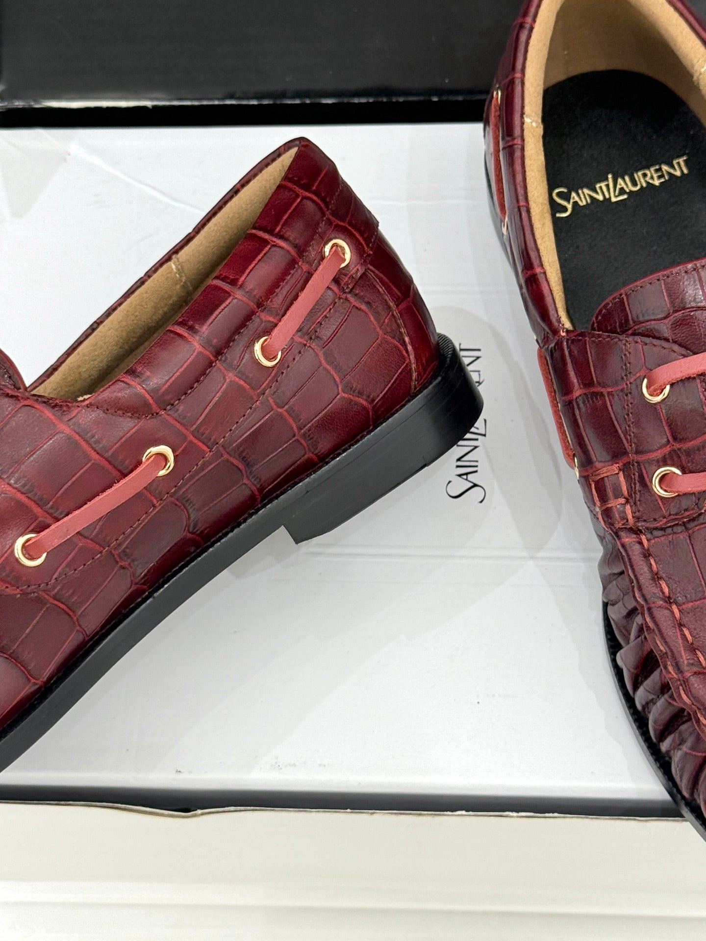 YSL 26s Le Bateau Loafer Burgundy Croc-embossed Leather 992299
