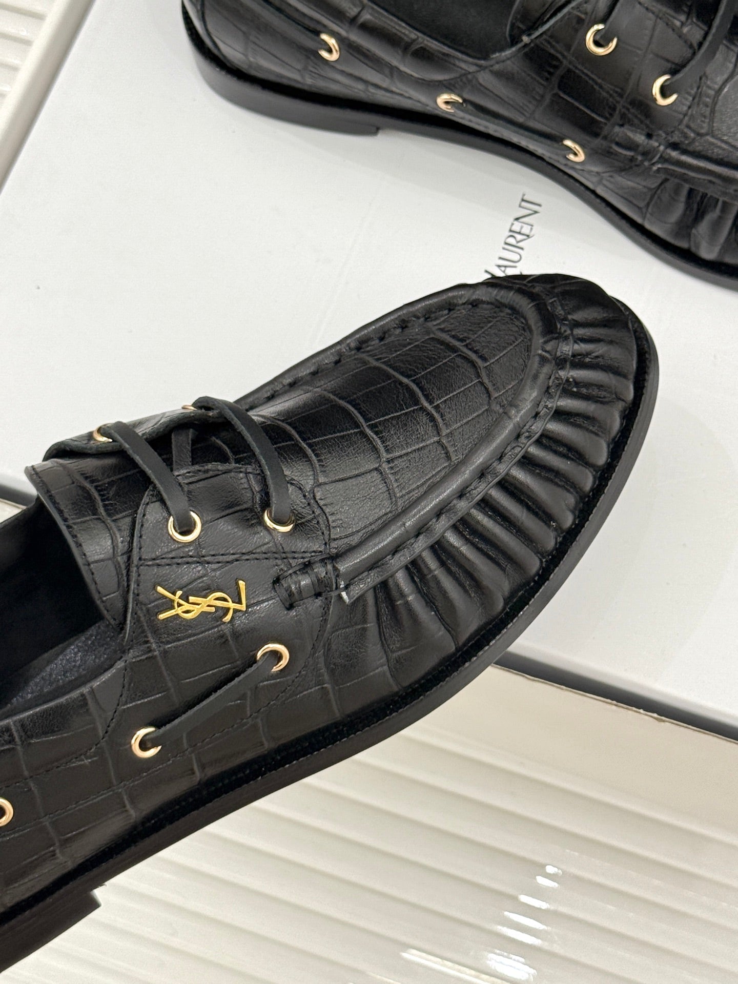 YSL 26s Le Bateau Loafer Black Croc-embossed Leather 992300