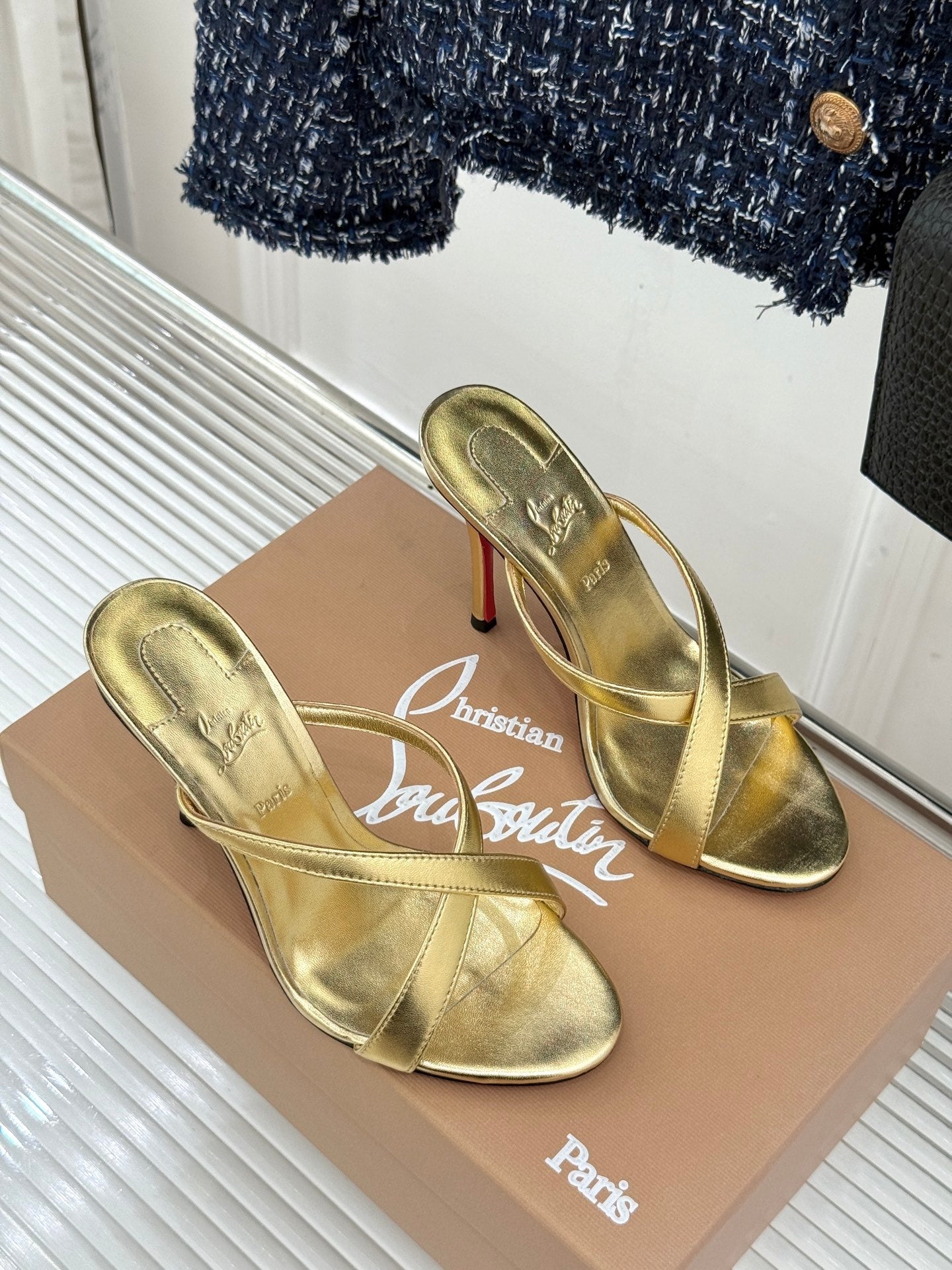 CL 26s Mulazee Cross Mules 8cm Gold Leather 991530
