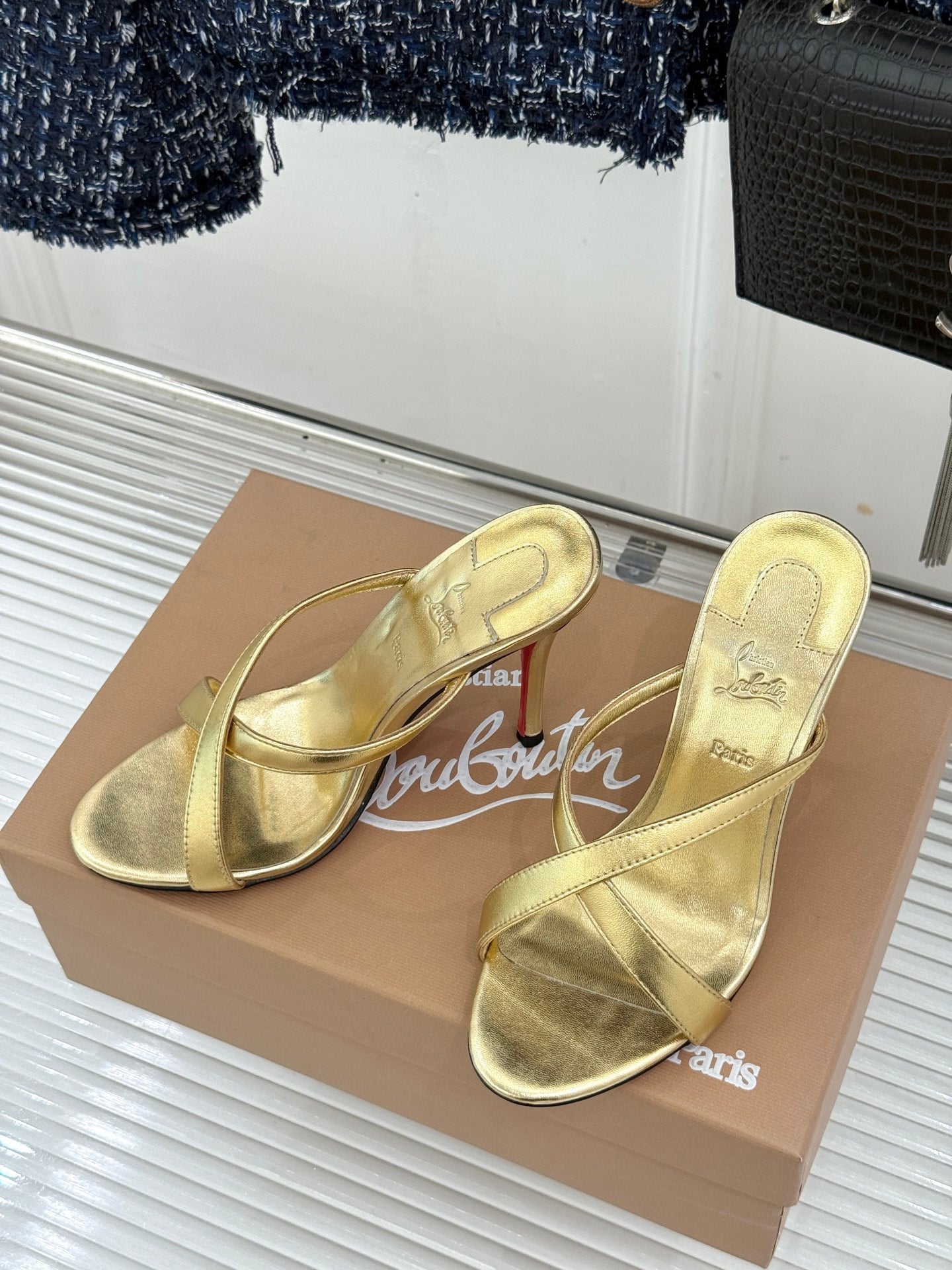 CL 26s Mulazee Cross Mules 8cm Gold Leather 991530