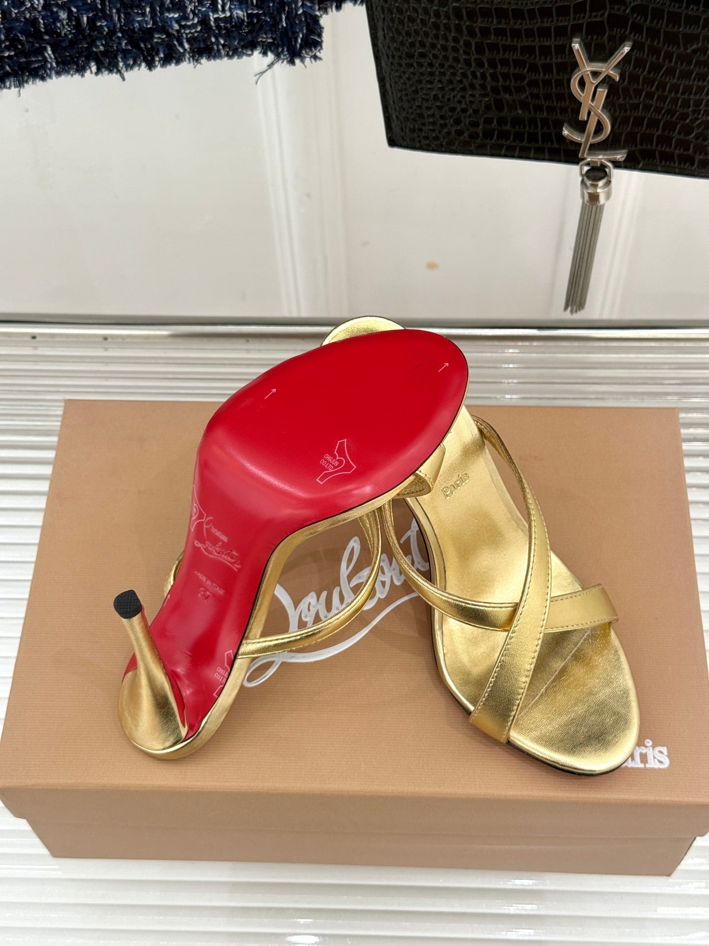 CL 26s Mulazee Cross Mules 8cm Gold Leather 991530