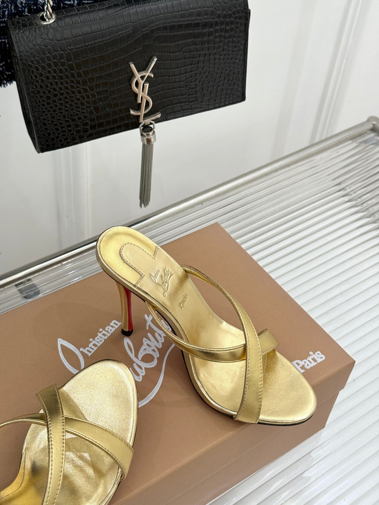CL 26s Mulazee Cross Mules 8cm Gold Leather 991530