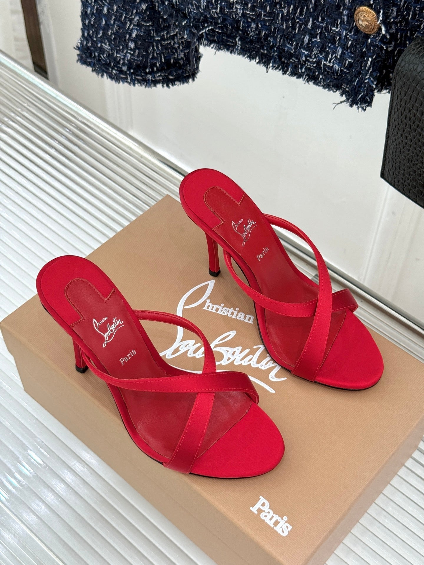 CL 26s Mulazee Cross Mules 8cm Red Satin Leather 991534