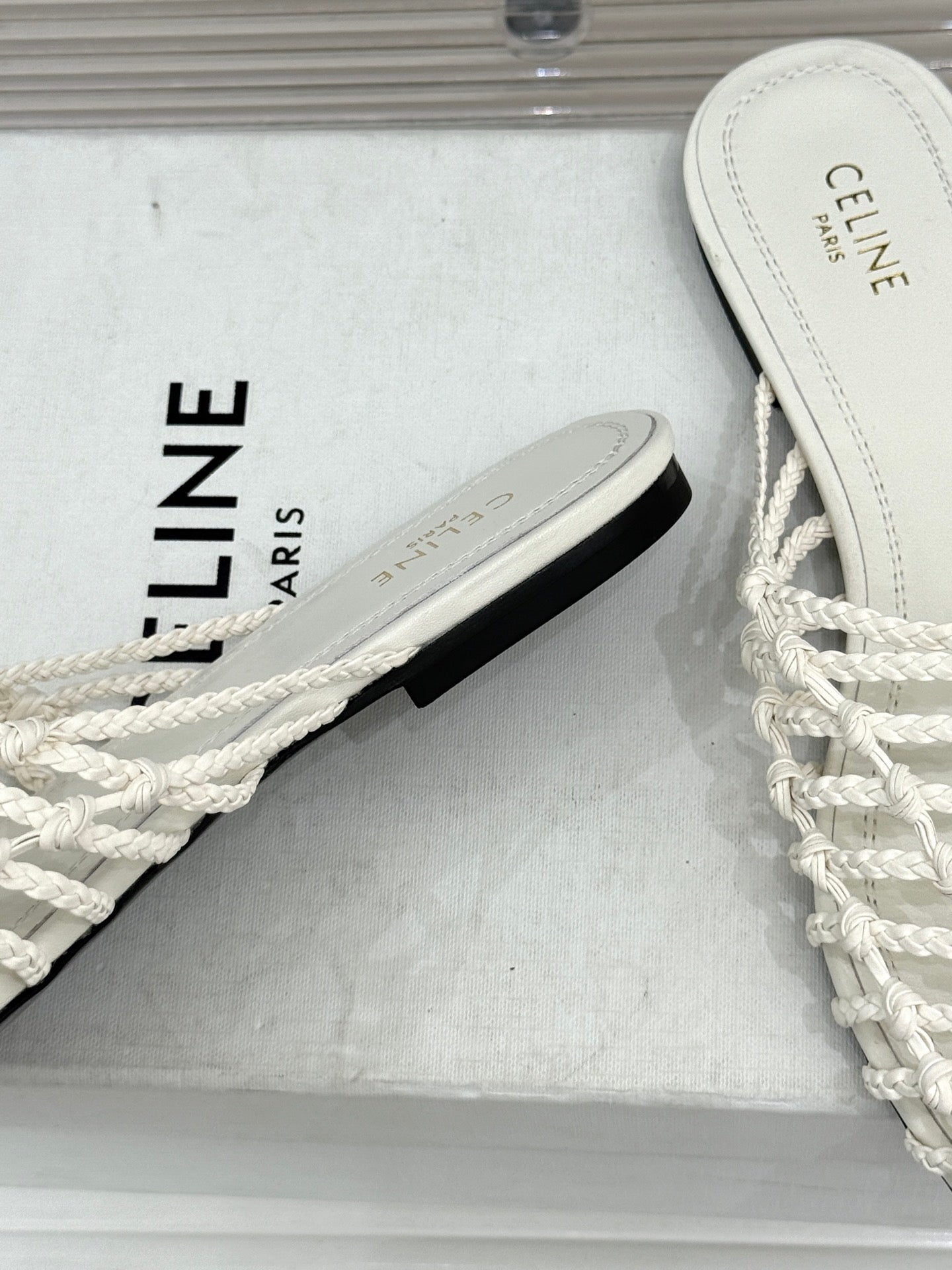 Celine 26s Scoobie Braided Mules White Lambskin 991452