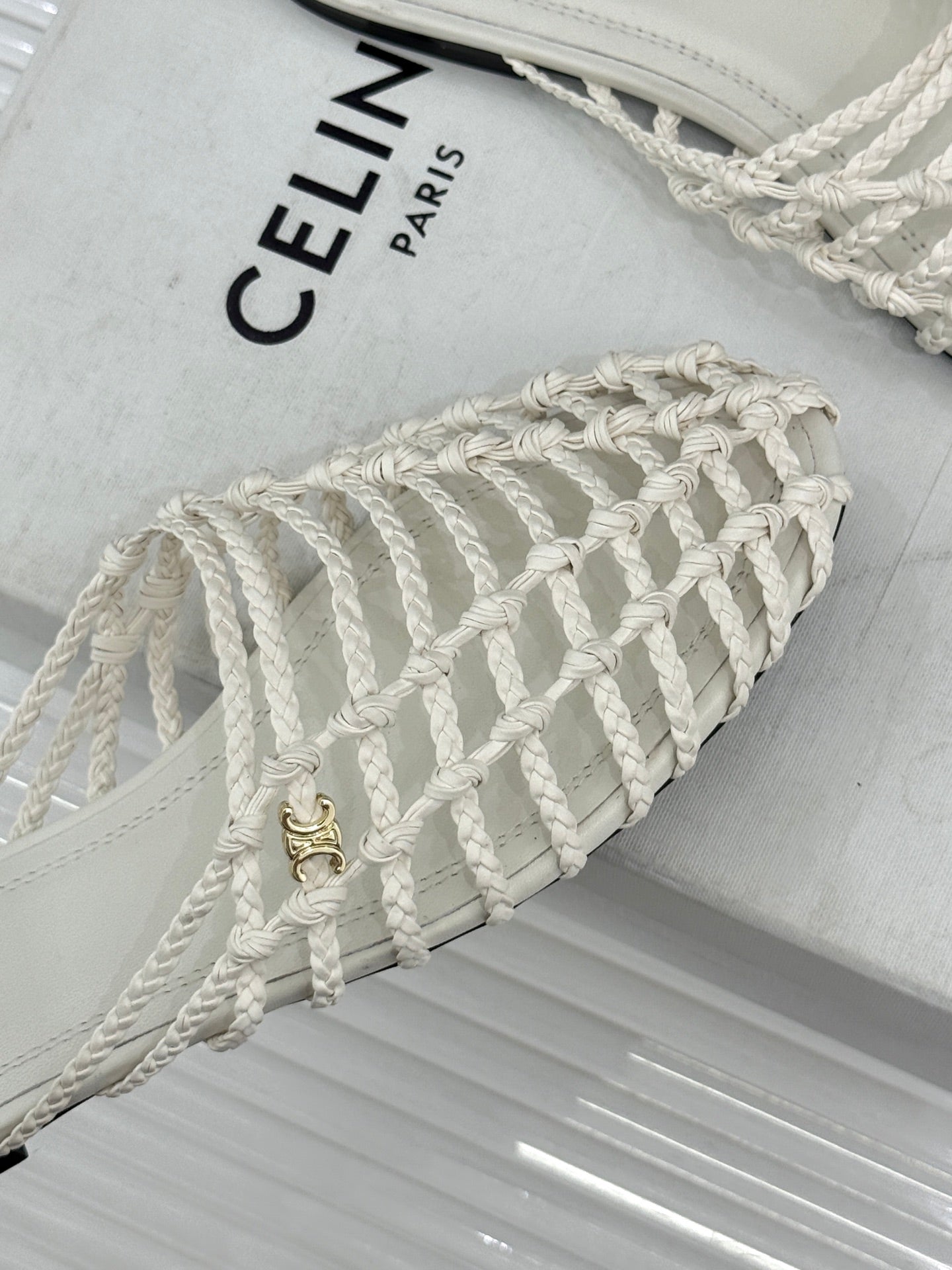 Celine 26s Scoobie Braided Mules White Lambskin 991452