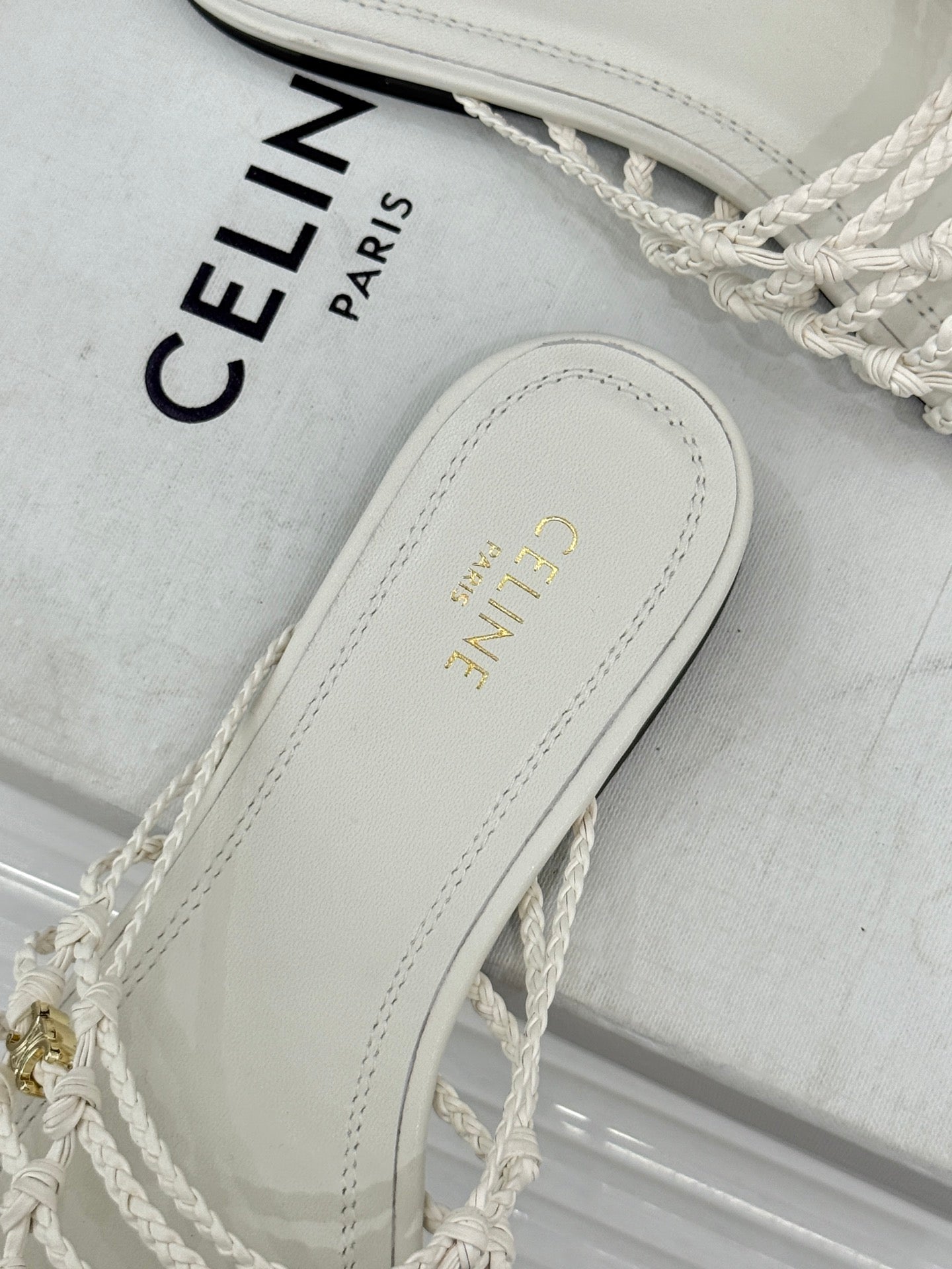 Celine 26s Scoobie Braided Mules White Lambskin 991452