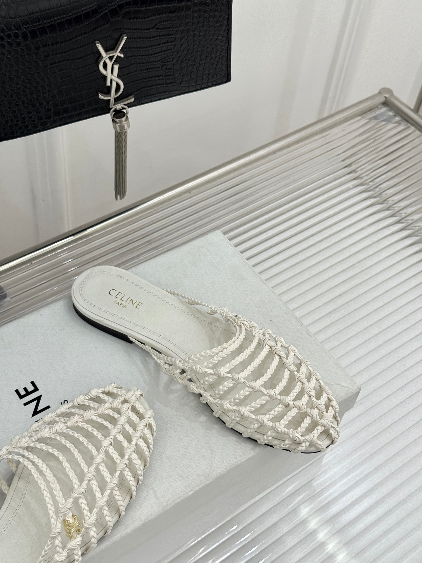 Celine 26s Scoobie Braided Mules White Lambskin 991452