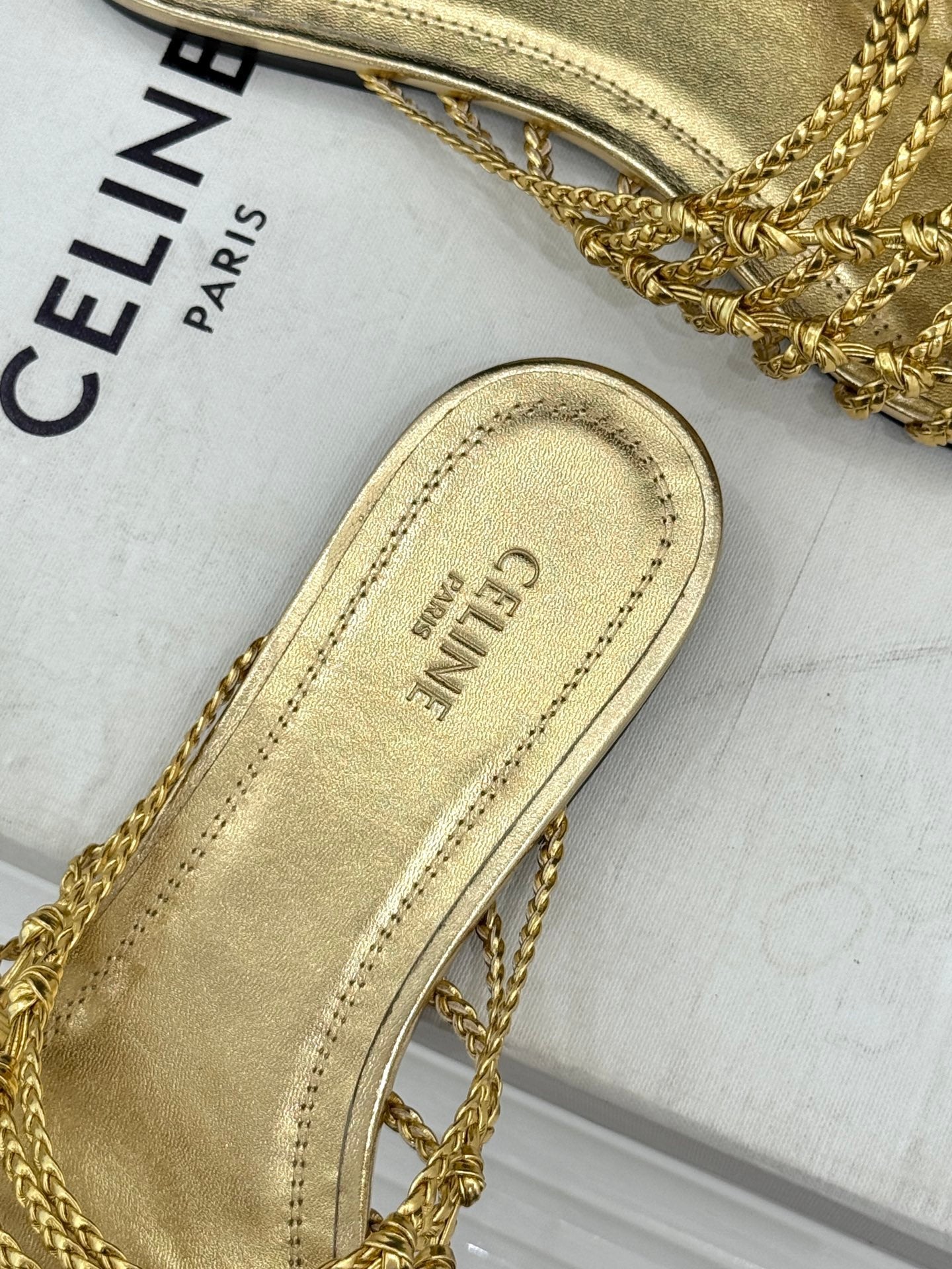 Celine 26s Scoobie Braided Mules Gold Lambskin 991454