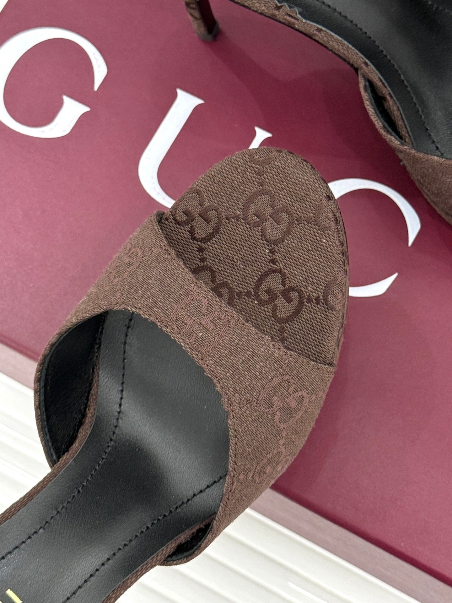 GG 26s Sorbetto Slide Sandal 12cm Coffee Canvas 991740