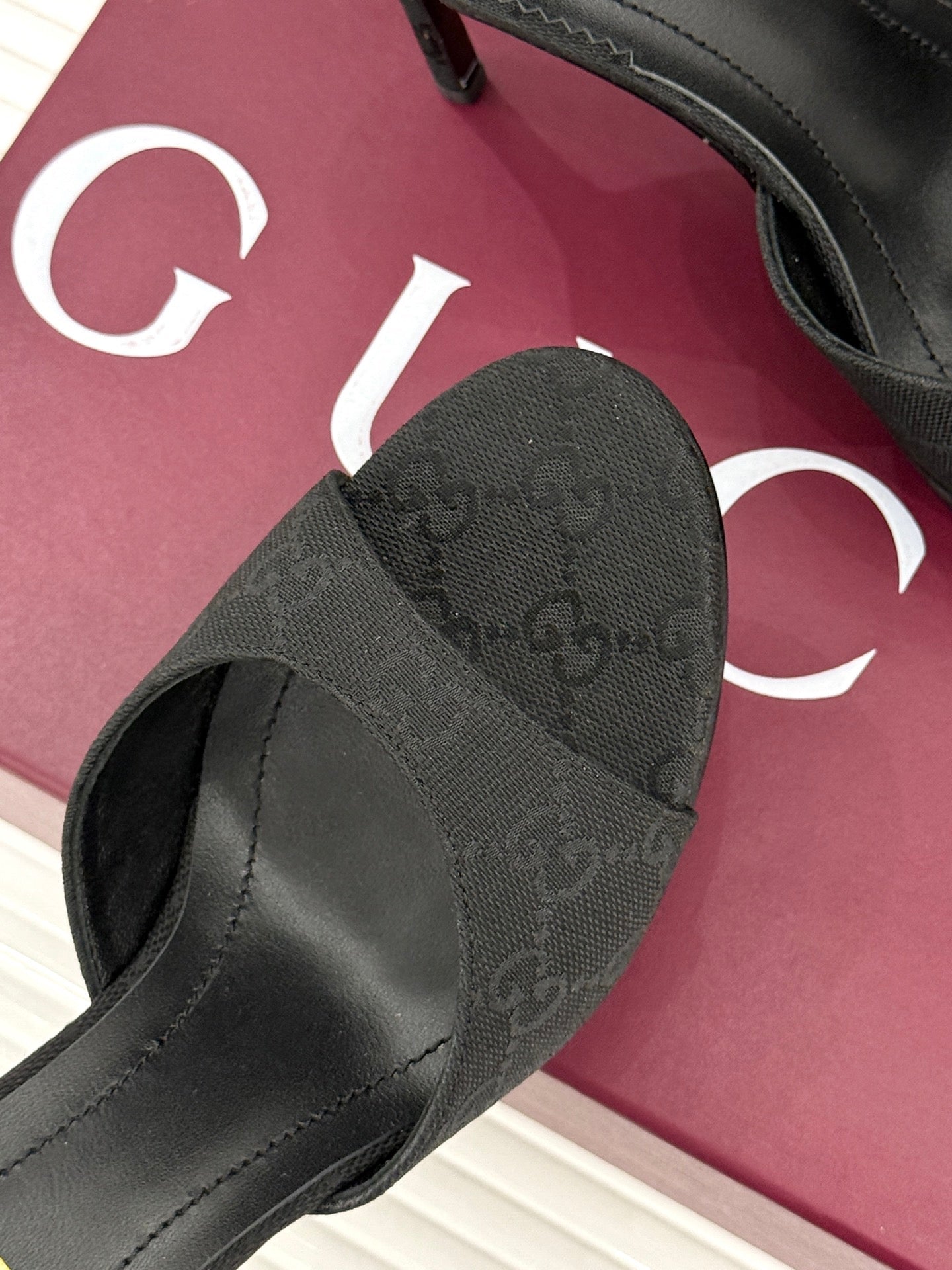 GG 26s Sorbetto Slide Sandal 12cm Black Canvas 991742